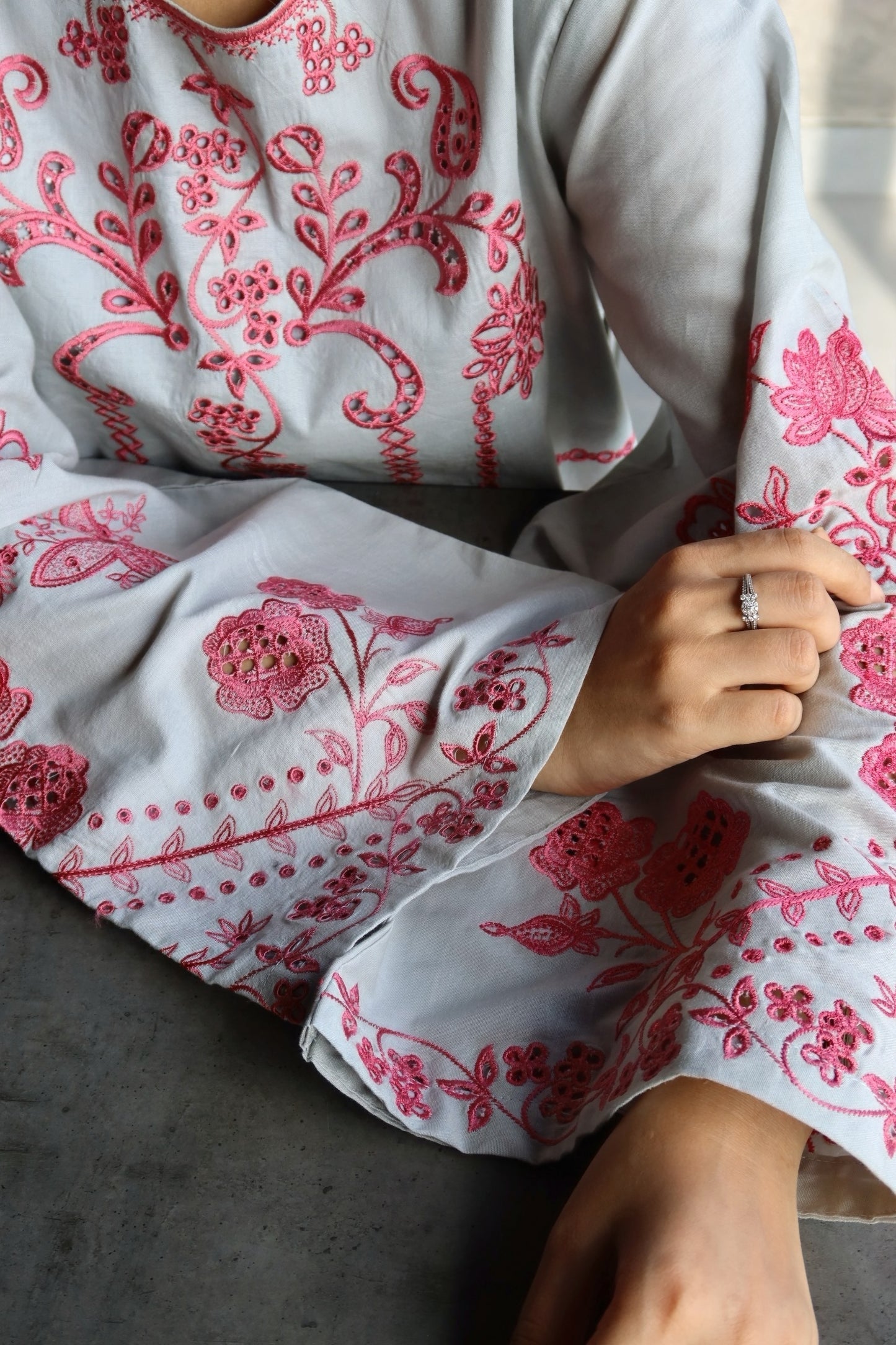 Alstroemeria - Grey Schiffli CO-ORD Set
