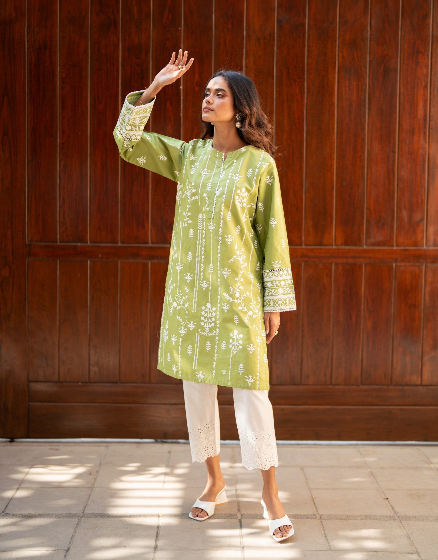 Olive Green Embroidered Kurta