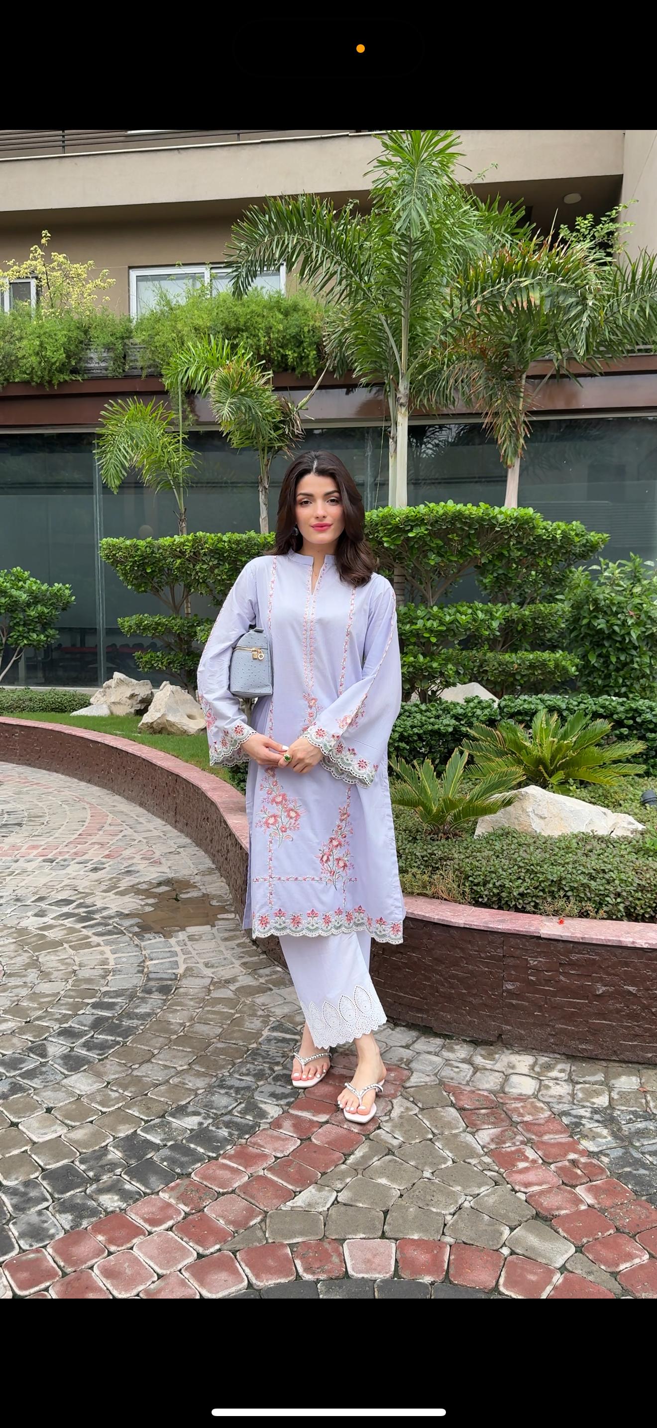 Azure Lilac Schiffli Embroidered Kurta