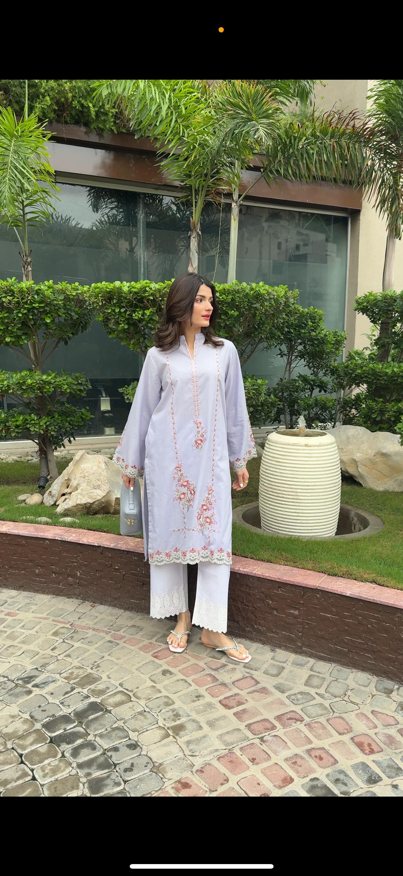 Azure Lilac Schiffli Embroidered Kurta