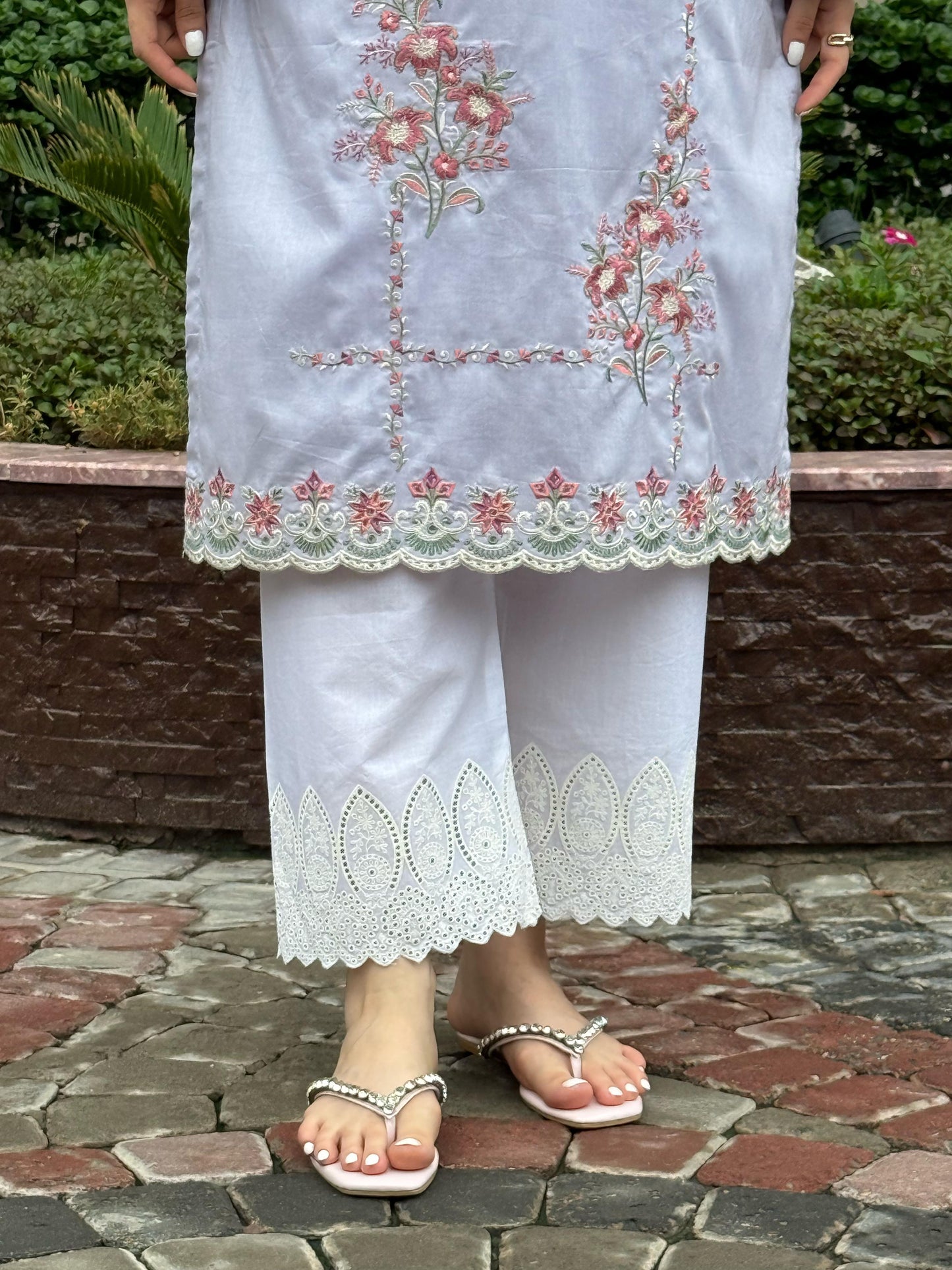 Azure Lilac Schiffli Embroidered Kurta