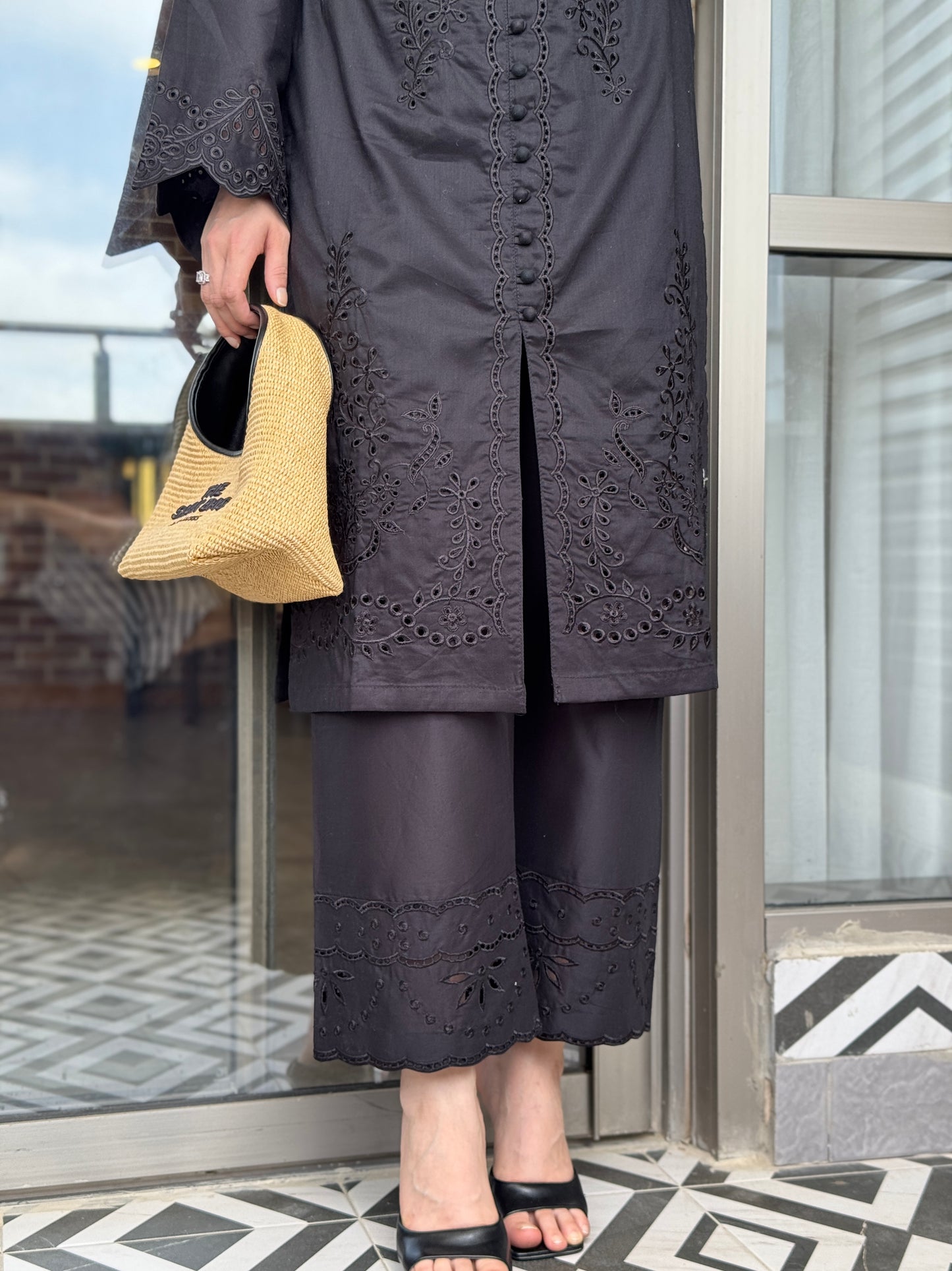 Noir Elan - Black Schiffli CO-ORD Set