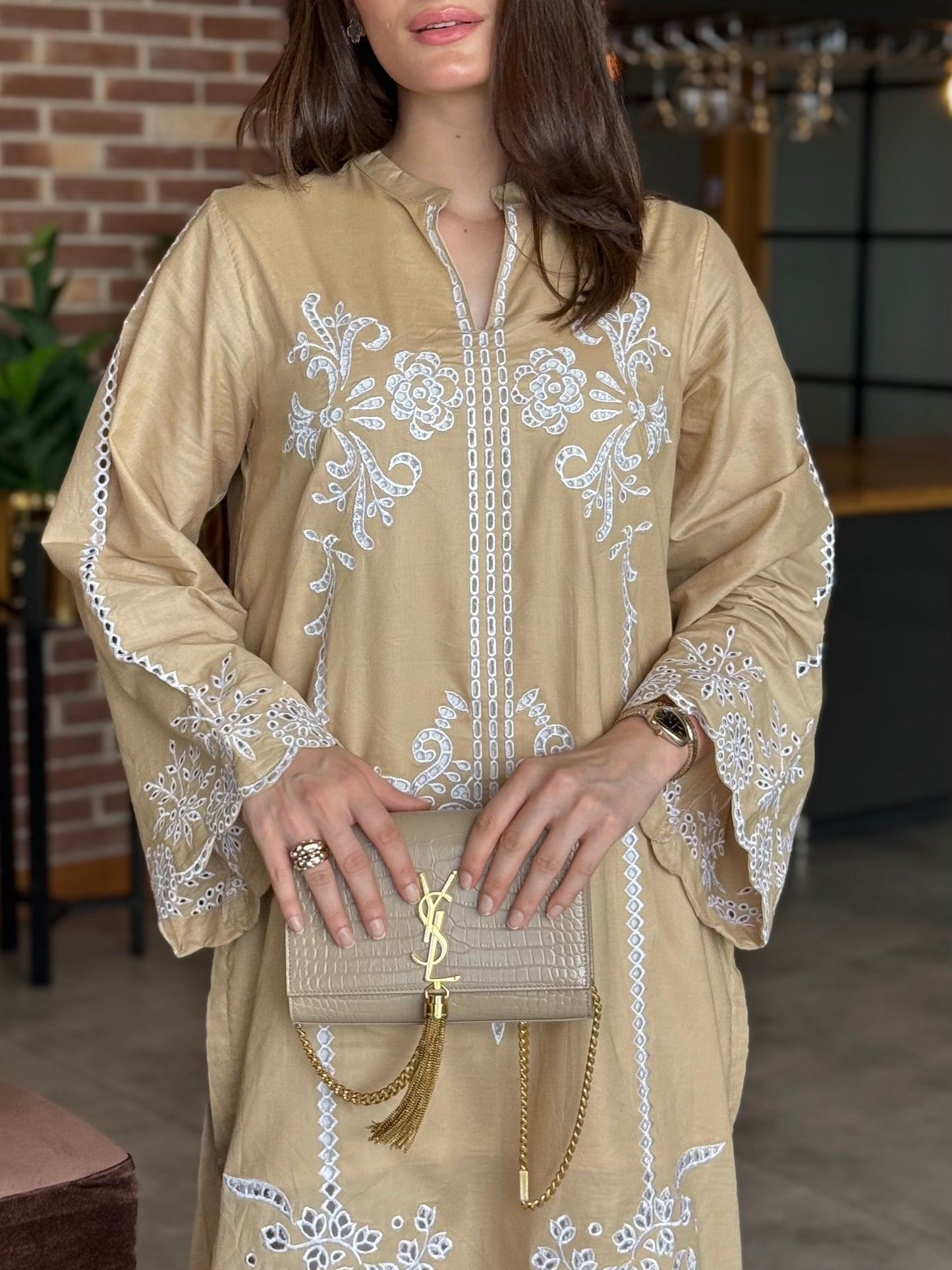 Sandstone Grace - Beige Schiffli Embroidered Kurta