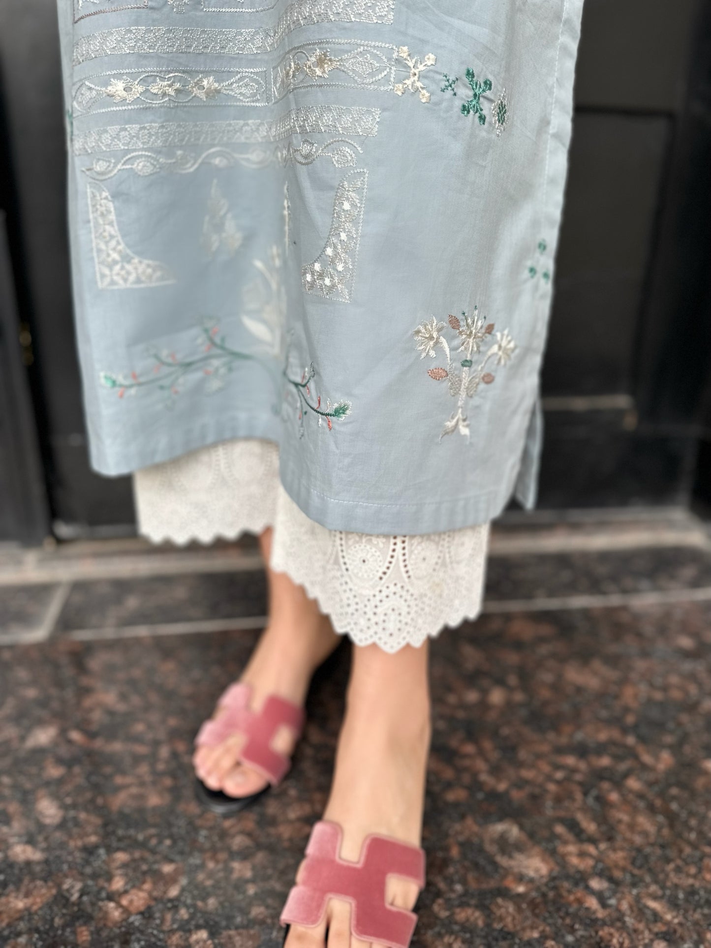 Carnation - Light Sky Blue Embroidered Kurta