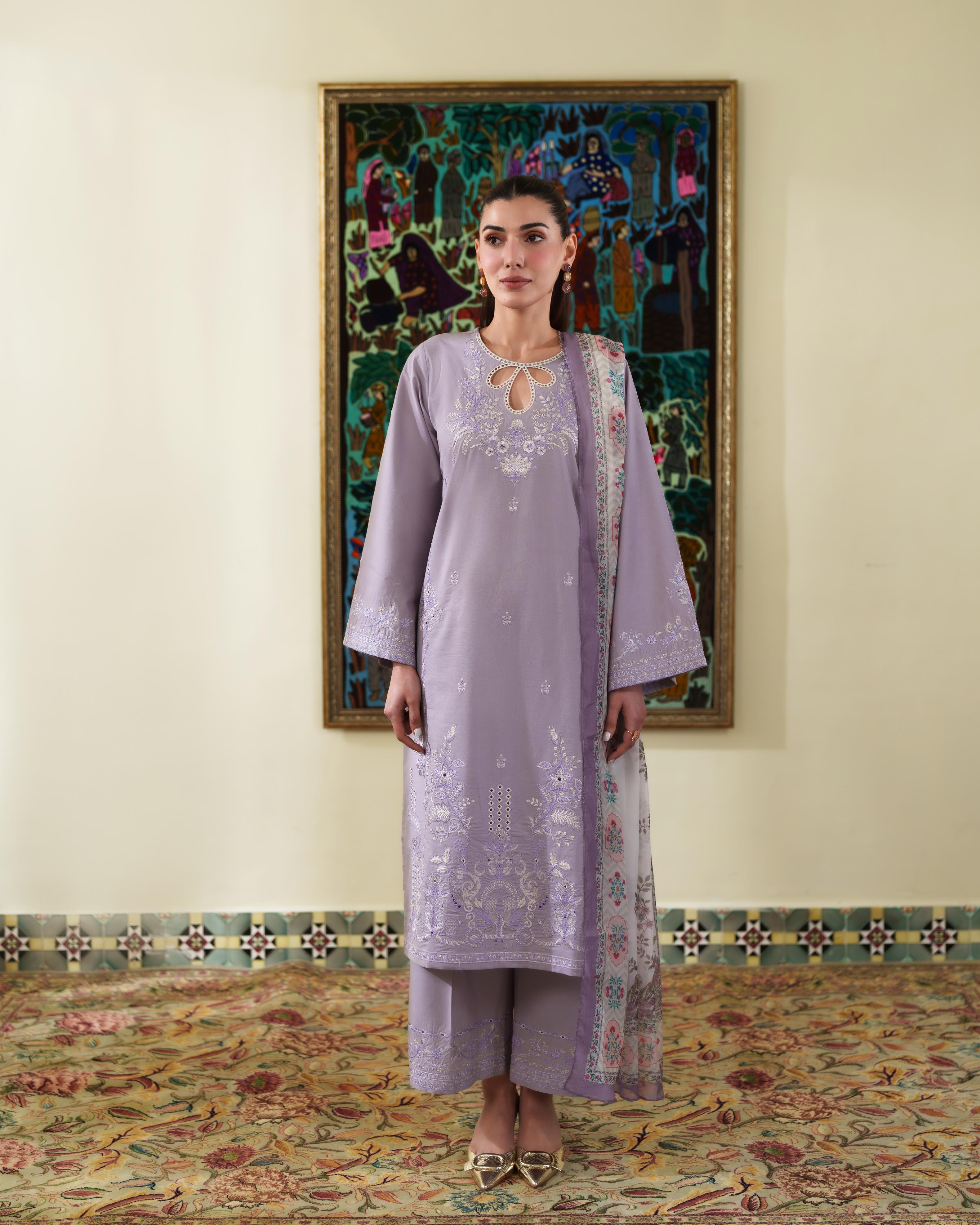 ALYRA LILAC LUXURY EMBROIDERED LAWN 3PCS SET - READY TO WEAR