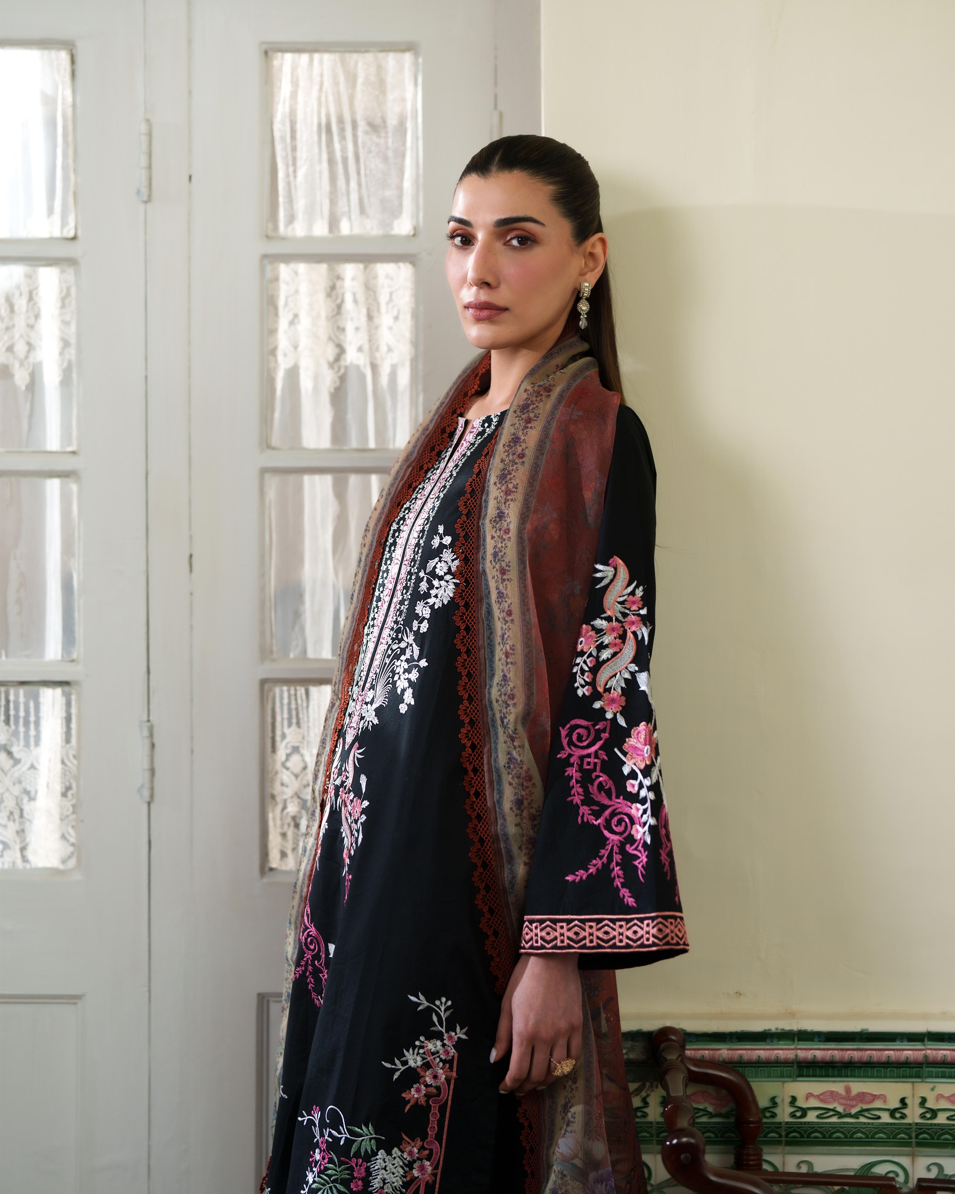 AZUR BLACK LUXURY EMBROIDERED LAWN 3PCS SET - READY TO WEAR