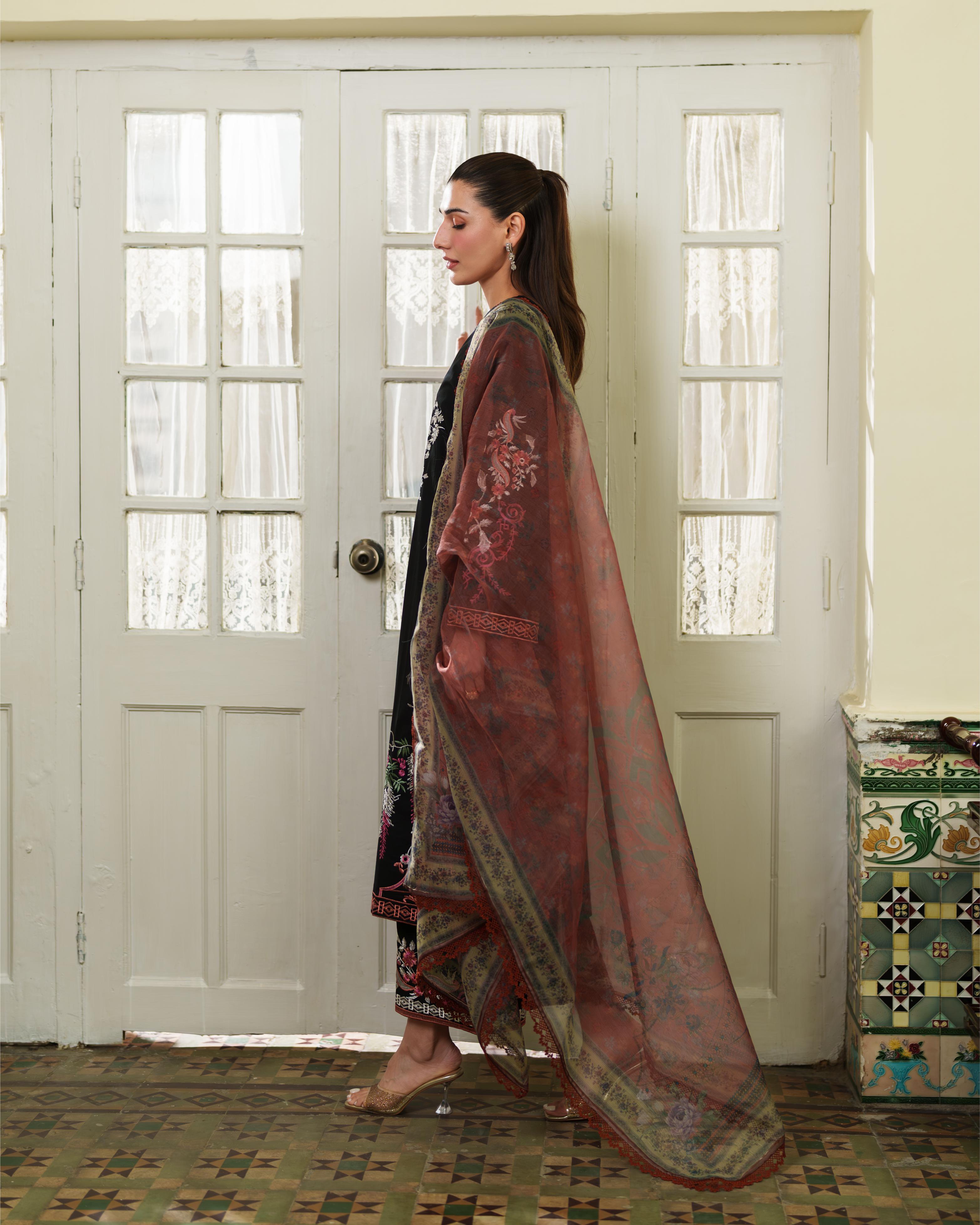 AZUR BLACK LUXURY EMBROIDERED LAWN 3PCS SET - READY TO WEAR