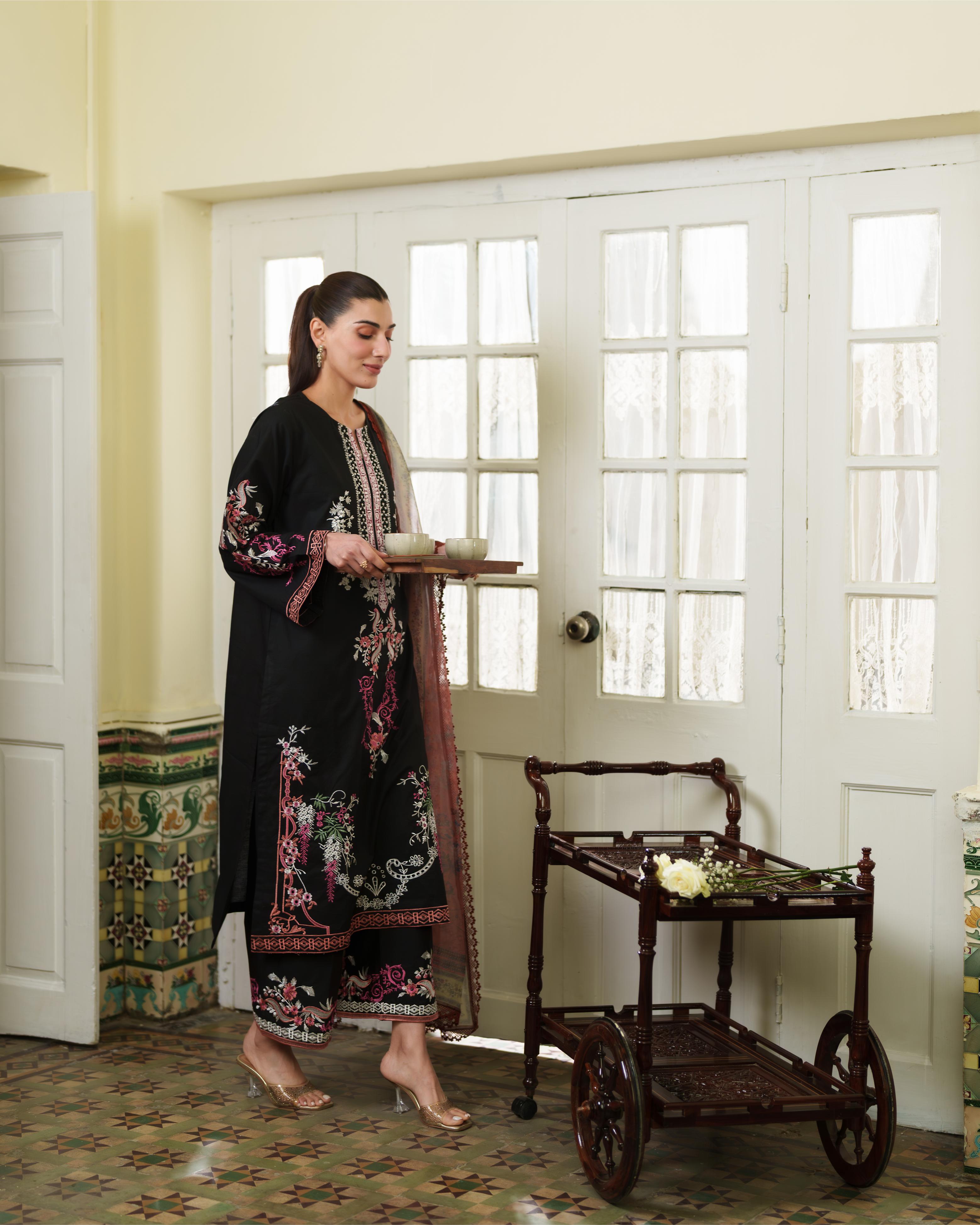 AZUR BLACK LUXURY EMBROIDERED LAWN 3PCS SET - READY TO WEAR