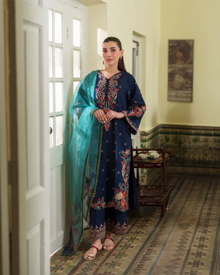 LIANA NAVY BLUE EMBROIDERED 3PC SET