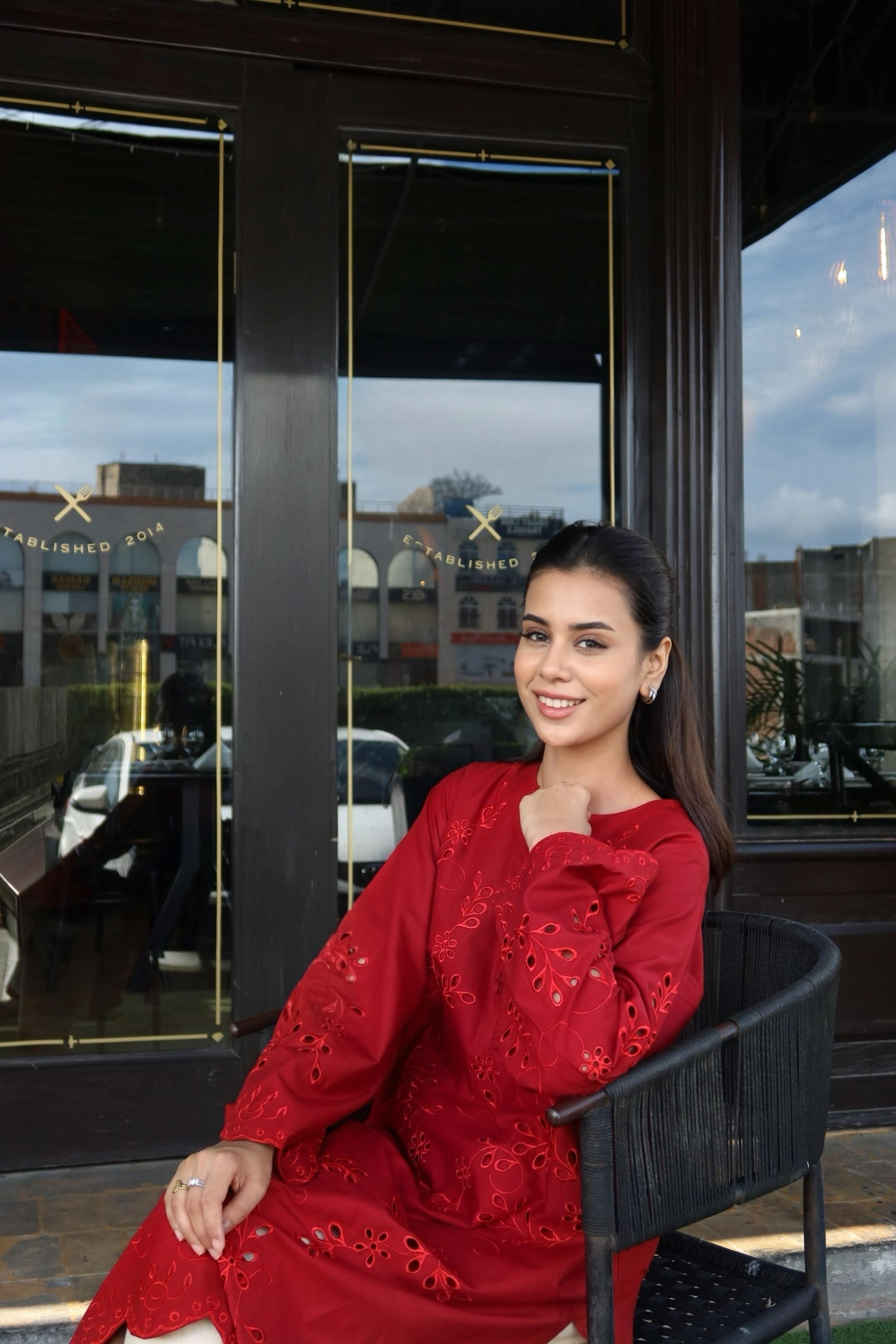 Poppy - Maroon Schiffli CO-ORD Set