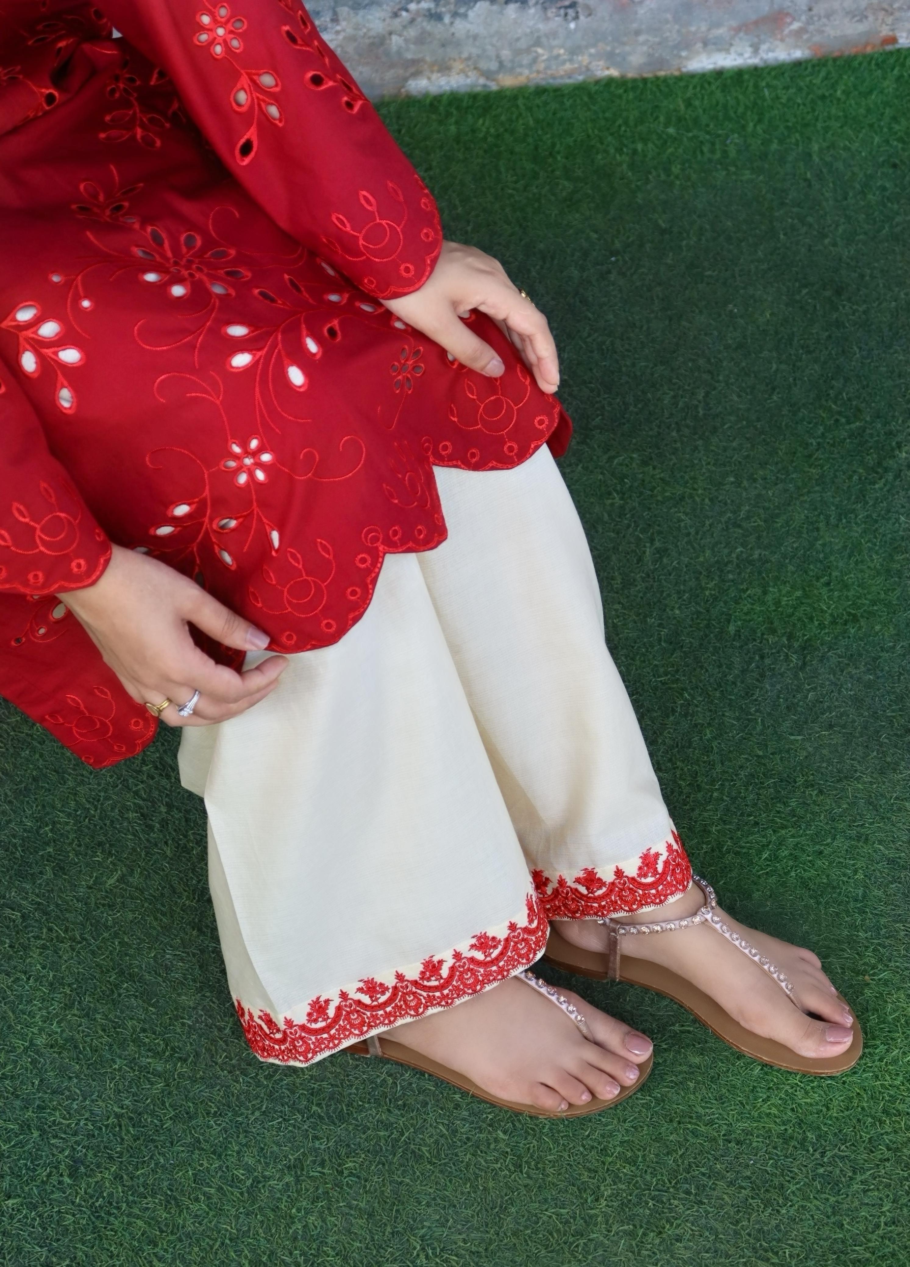 Poppy - Maroon Schiffli CO-ORD Set