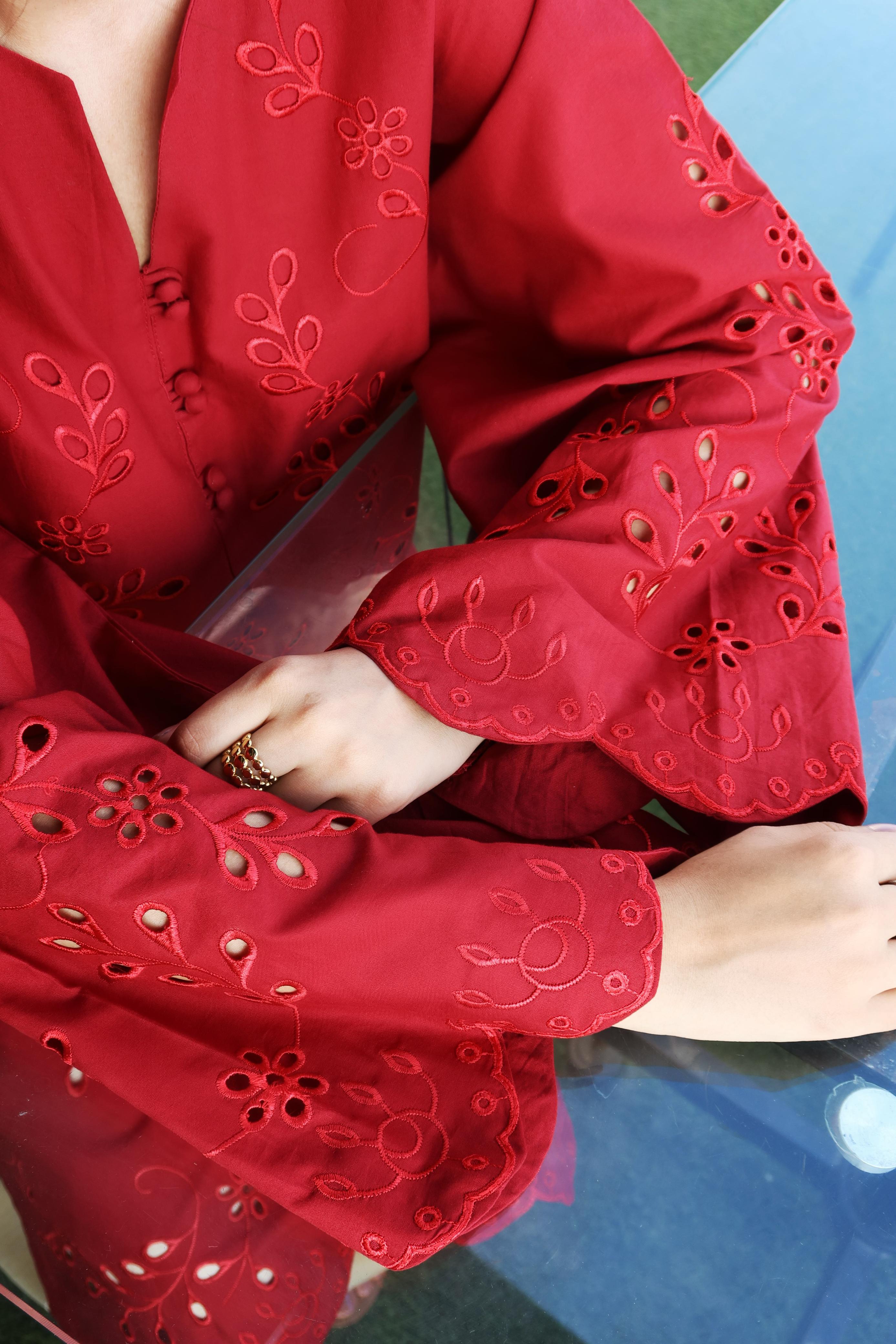 Poppy - Maroon Schiffli CO-ORD Set