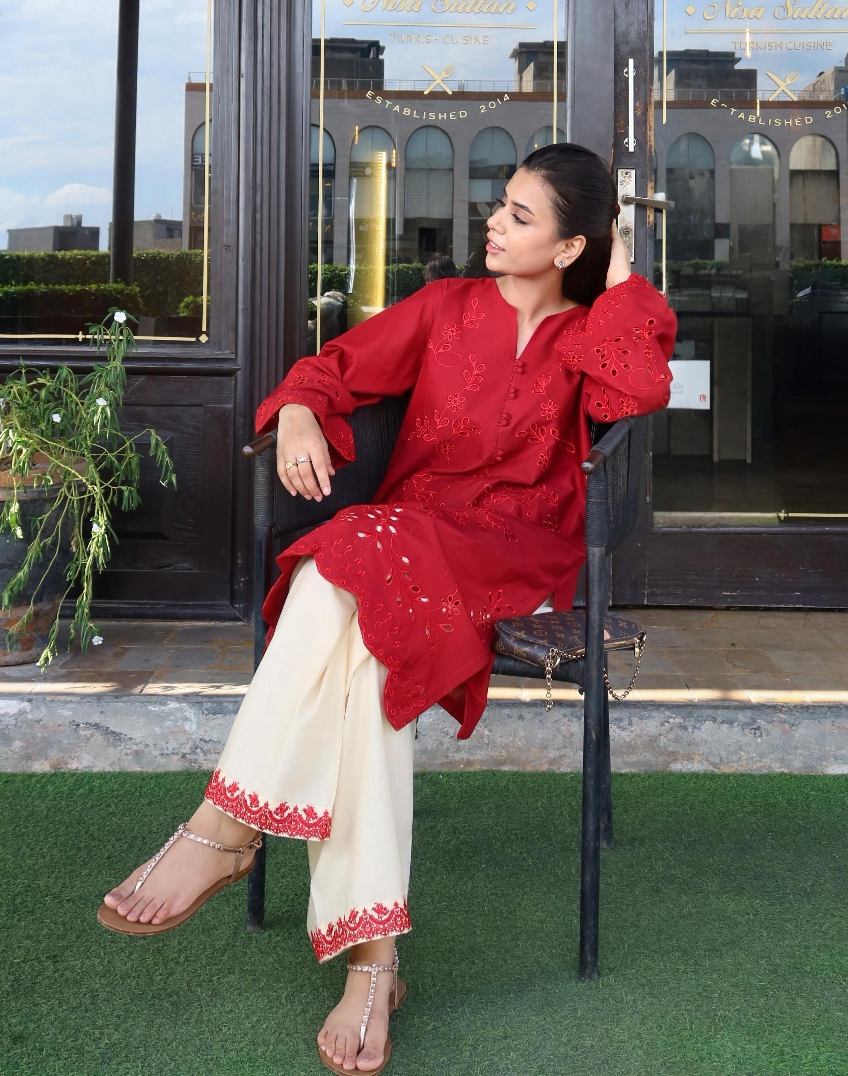 Poppy - Maroon Schiffli CO-ORD Set