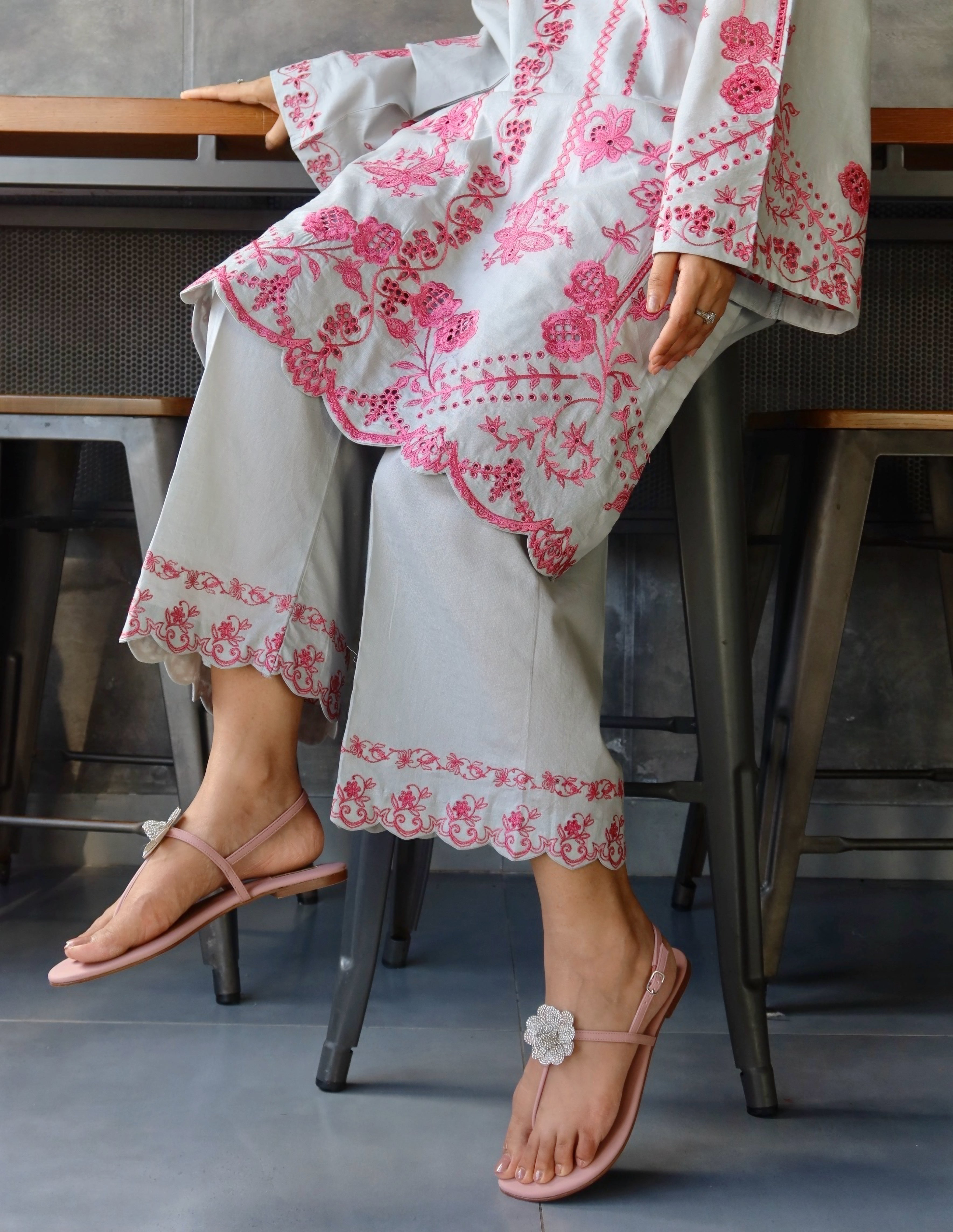 Alstroemeria - Grey Schiffli CO-ORD Set