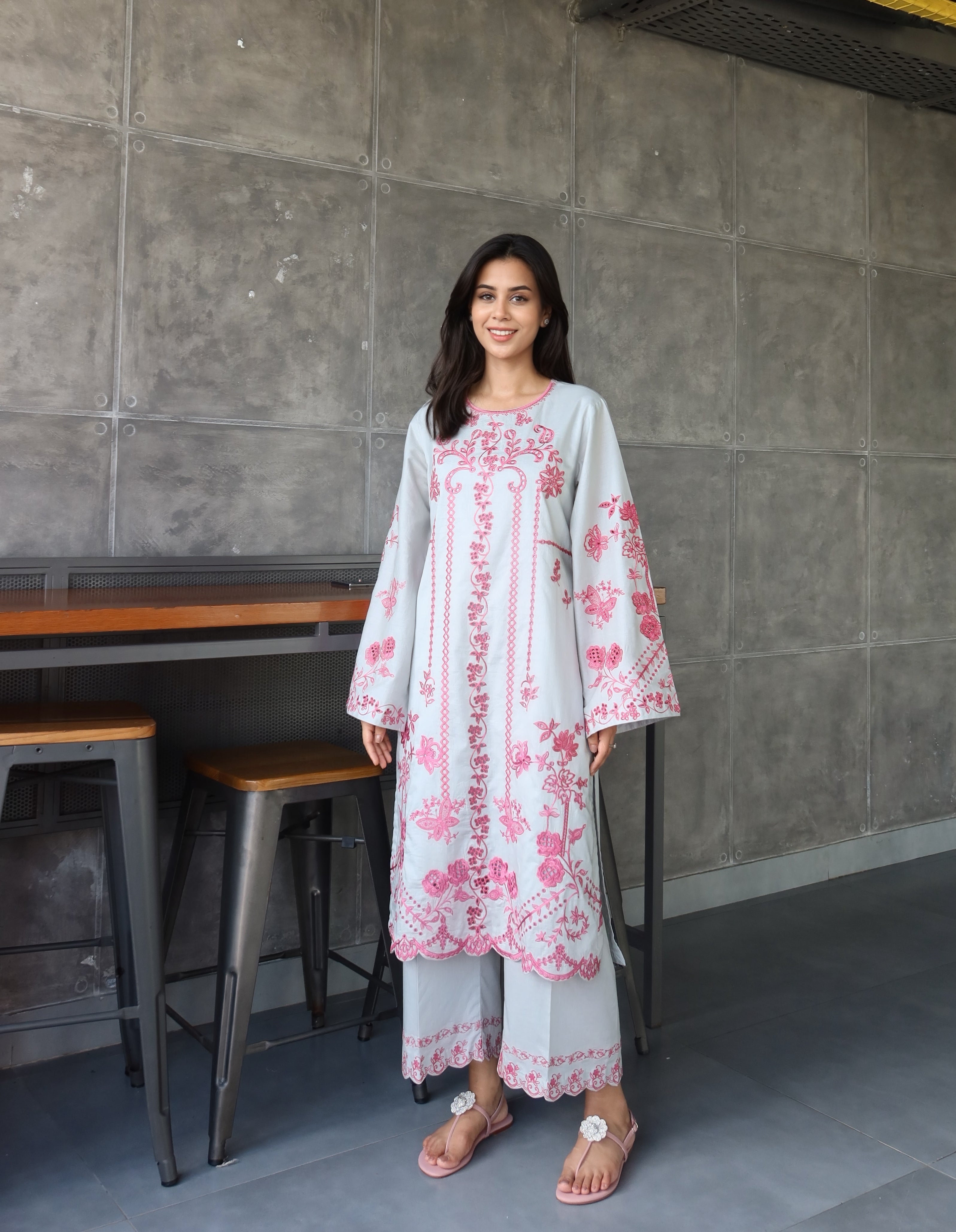 Alstroemeria - Grey Schiffli CO-ORD Set