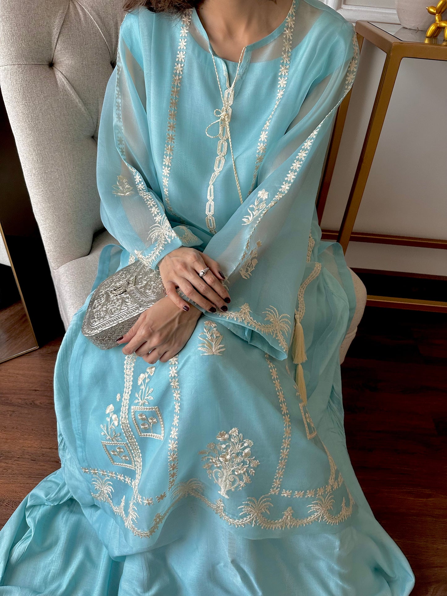 Teal Whisper - Festive Embroidered Suit