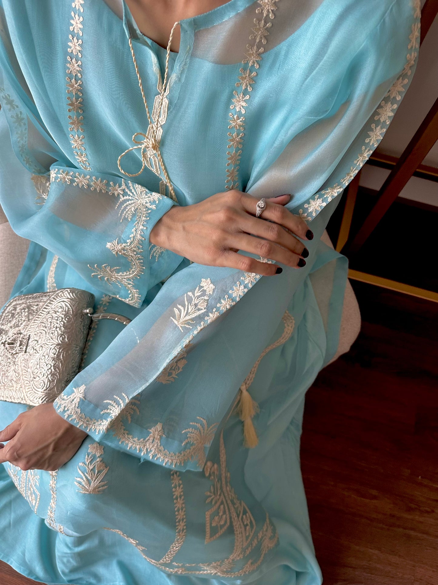 Teal Whisper - Festive Embroidered Suit