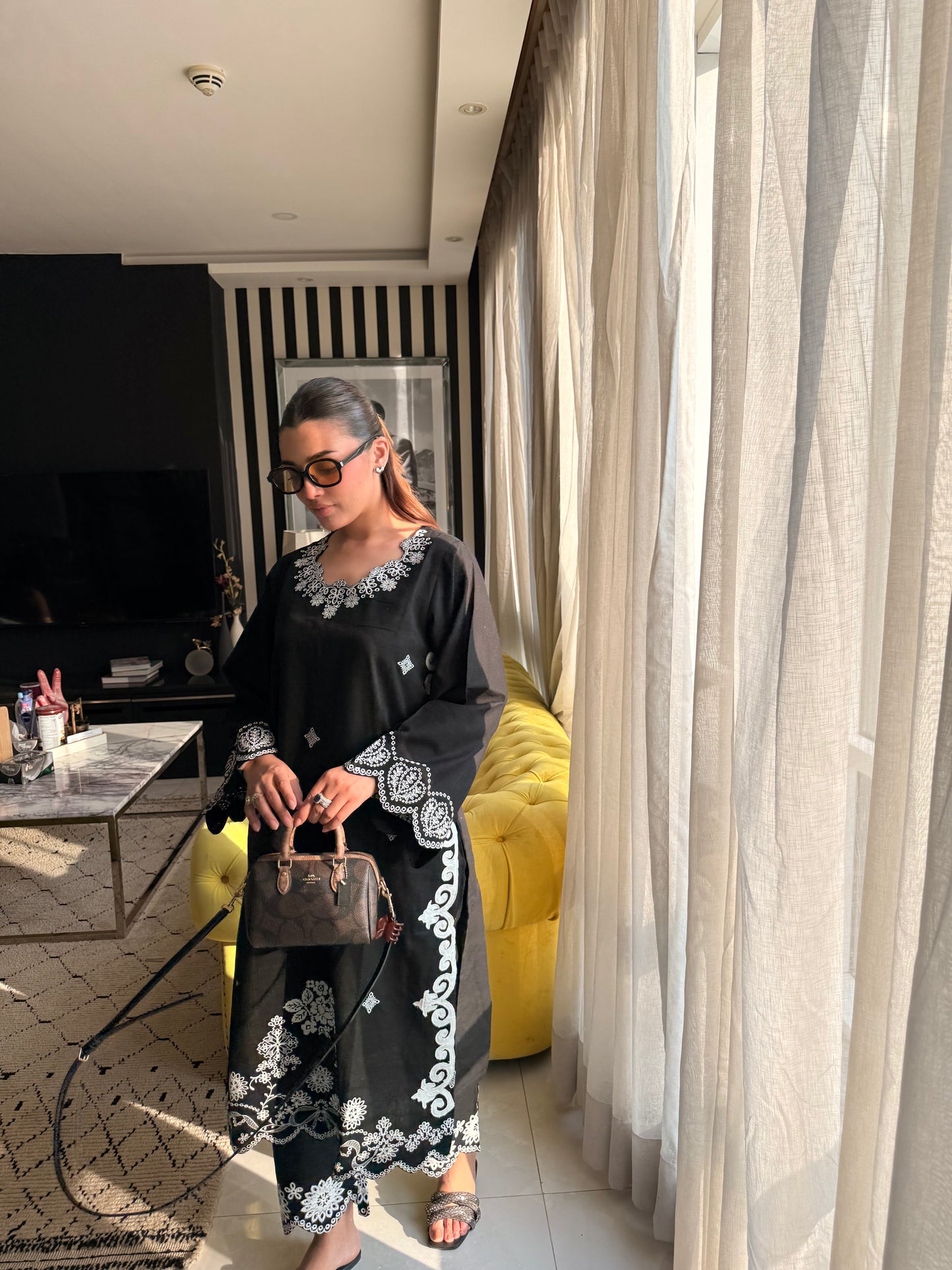 Ebon Fleur - Black Schiffli Suit