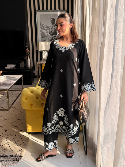 Ebon Fleur - Black Schiffli Suit