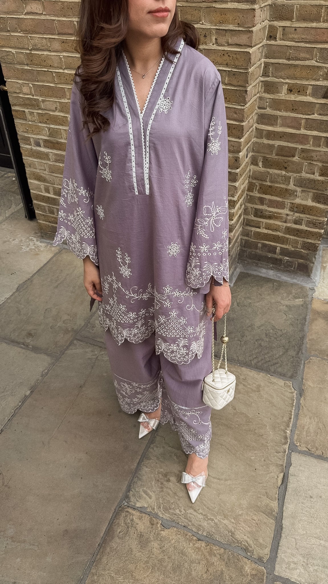 Muave Schiffli Embroidered CO-ORD Set