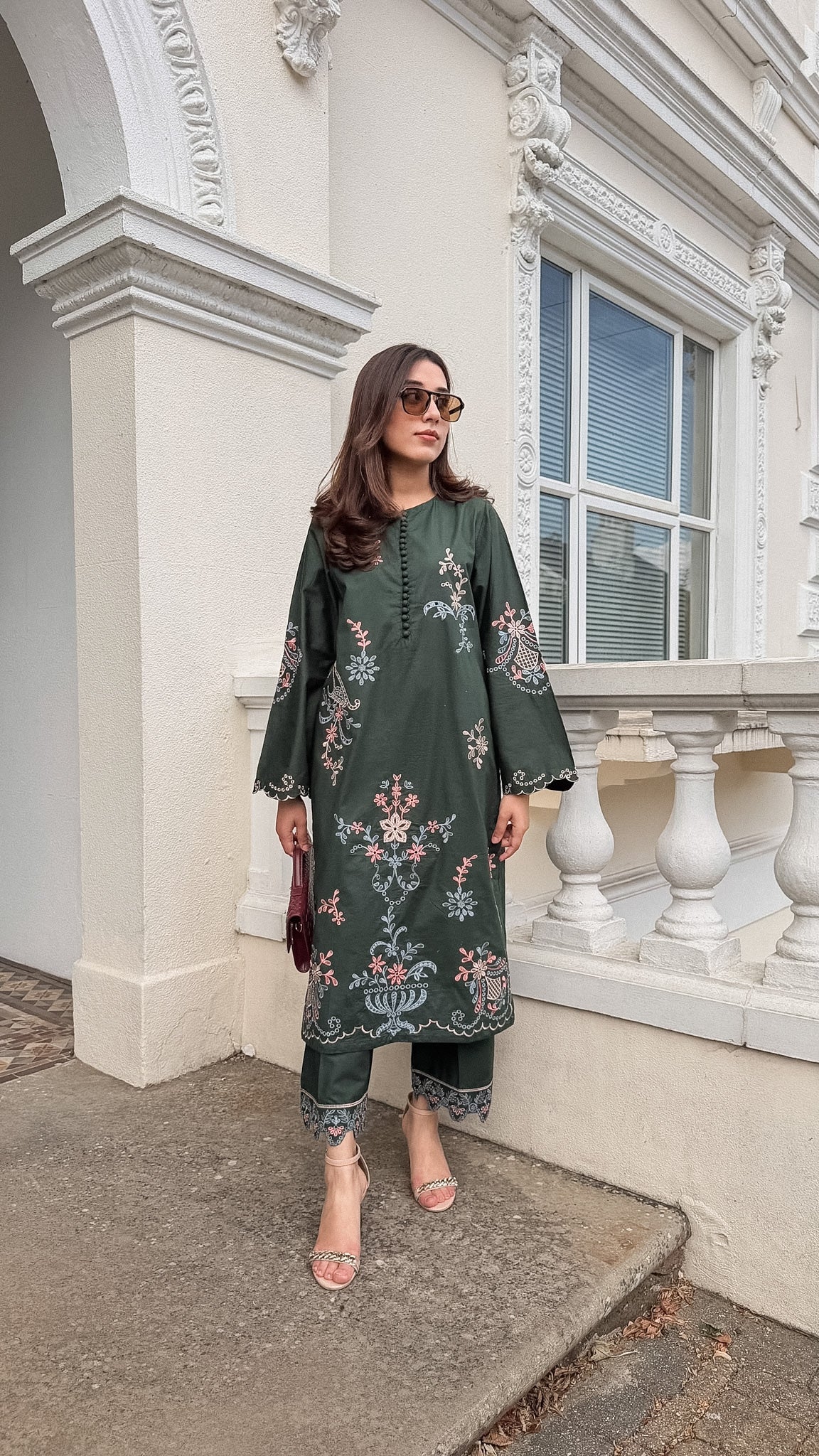 Gentian 2.0 - Bottle Green Embroidered CO-ORD Set