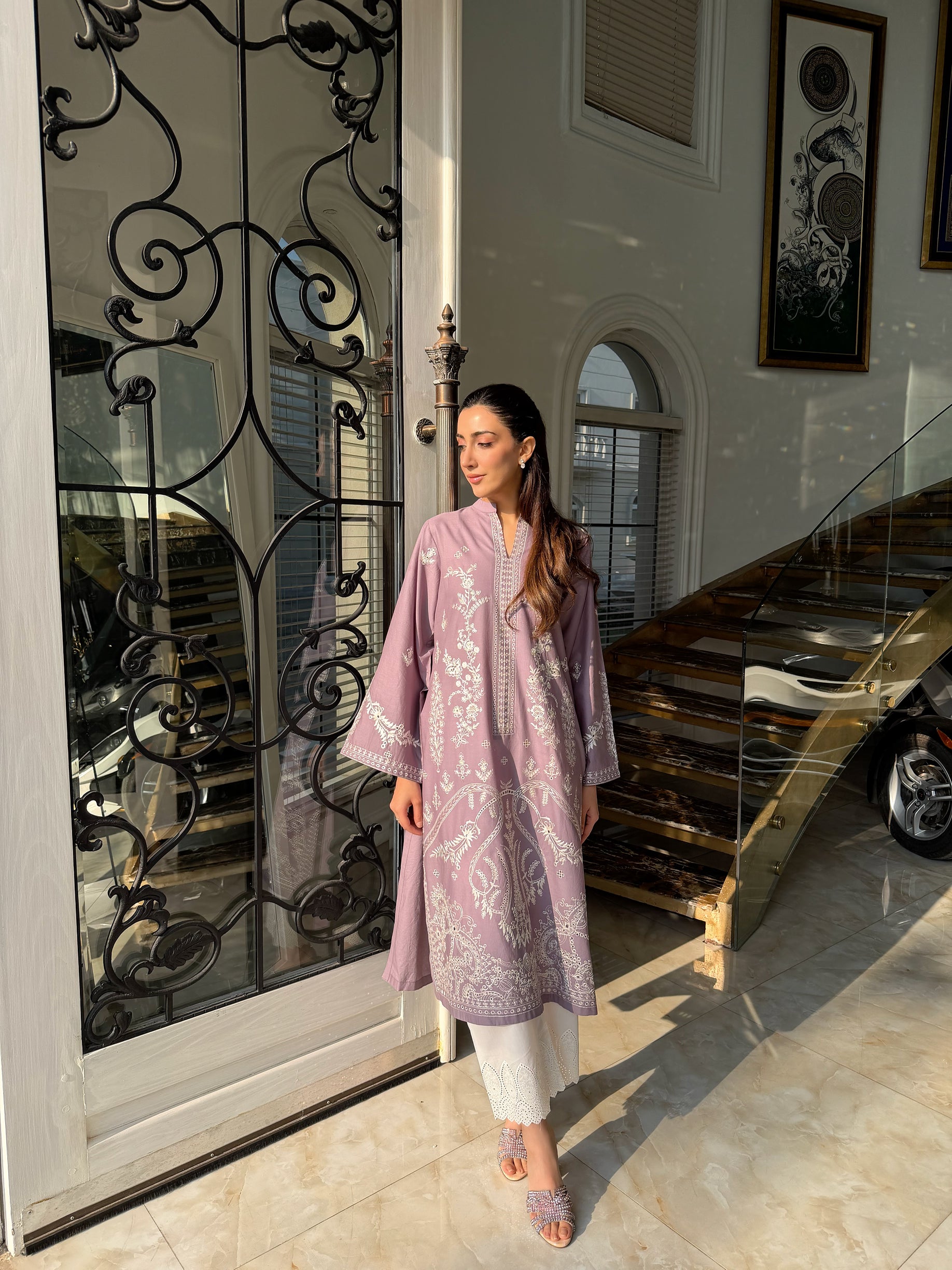 Mallow - Muave Embroidered Kurta