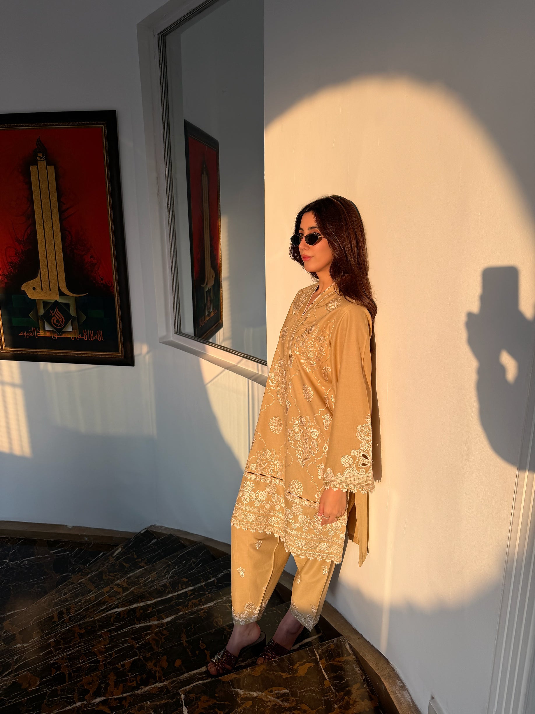 Honeysuckle - Beige Embroidered CO-ORD Set