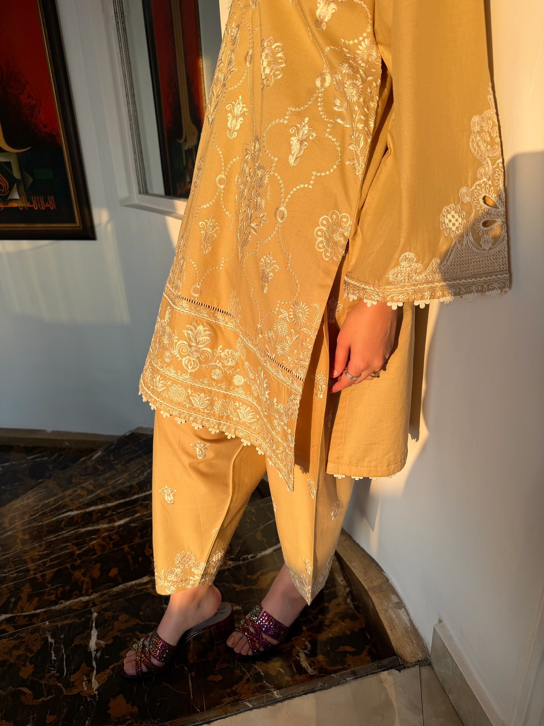 Honeysuckle - Beige Embroidered CO-ORD Set