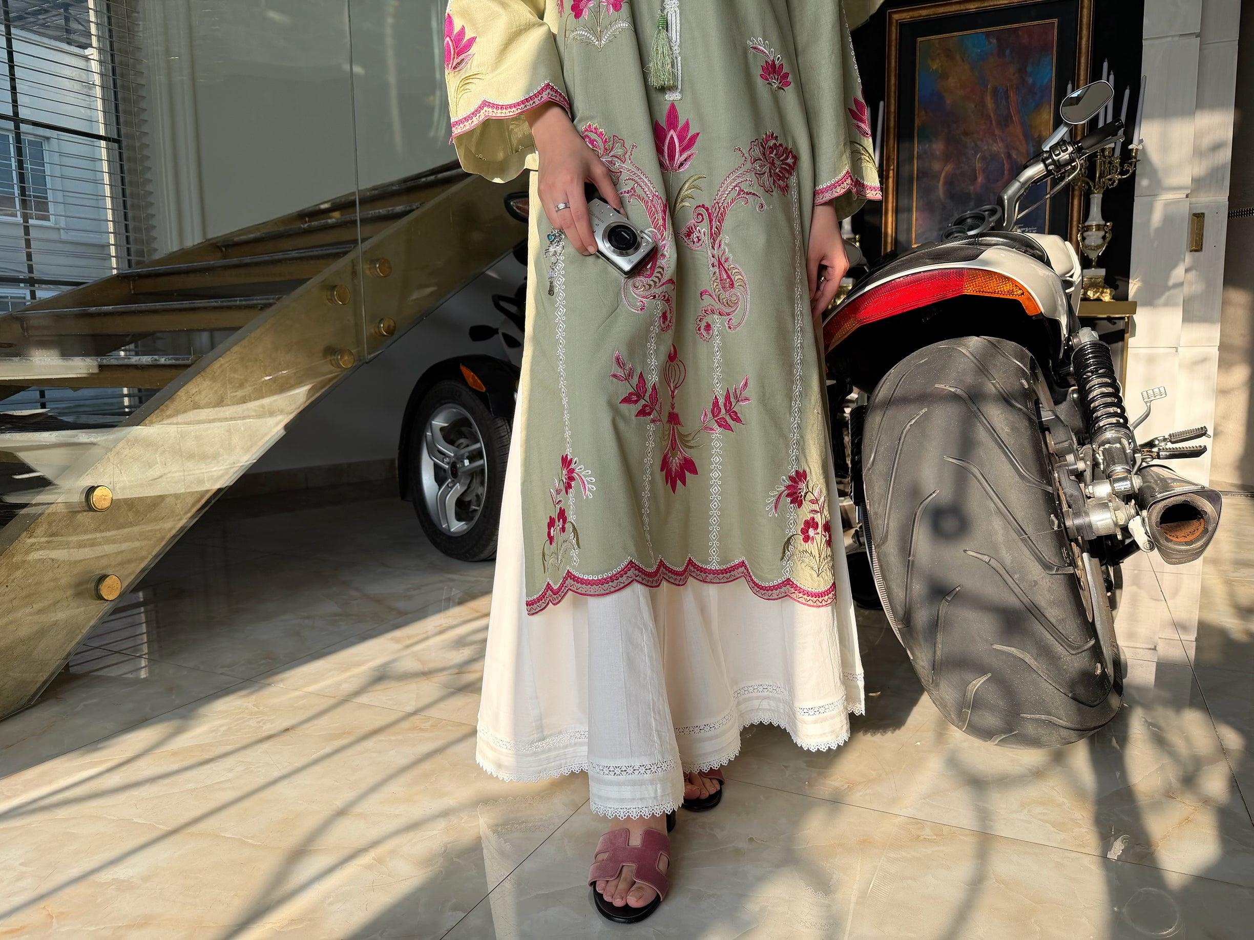 Oleandar - Sage Green Embroidered Kurta