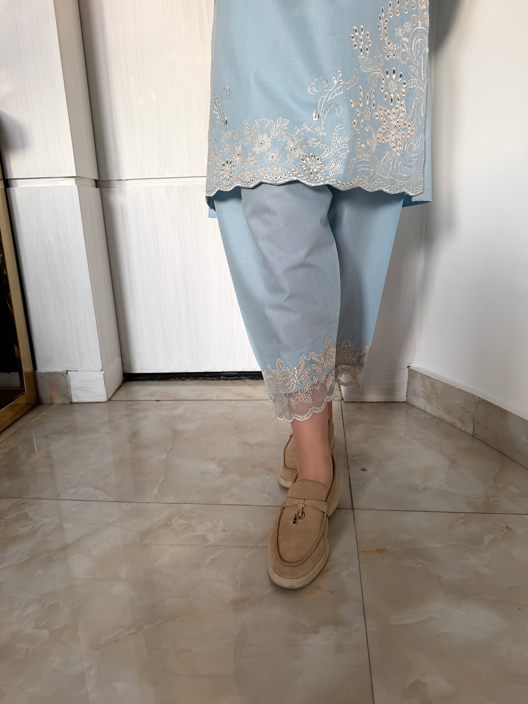 Anemone - Ice blue Schiffli CO-ORD Set