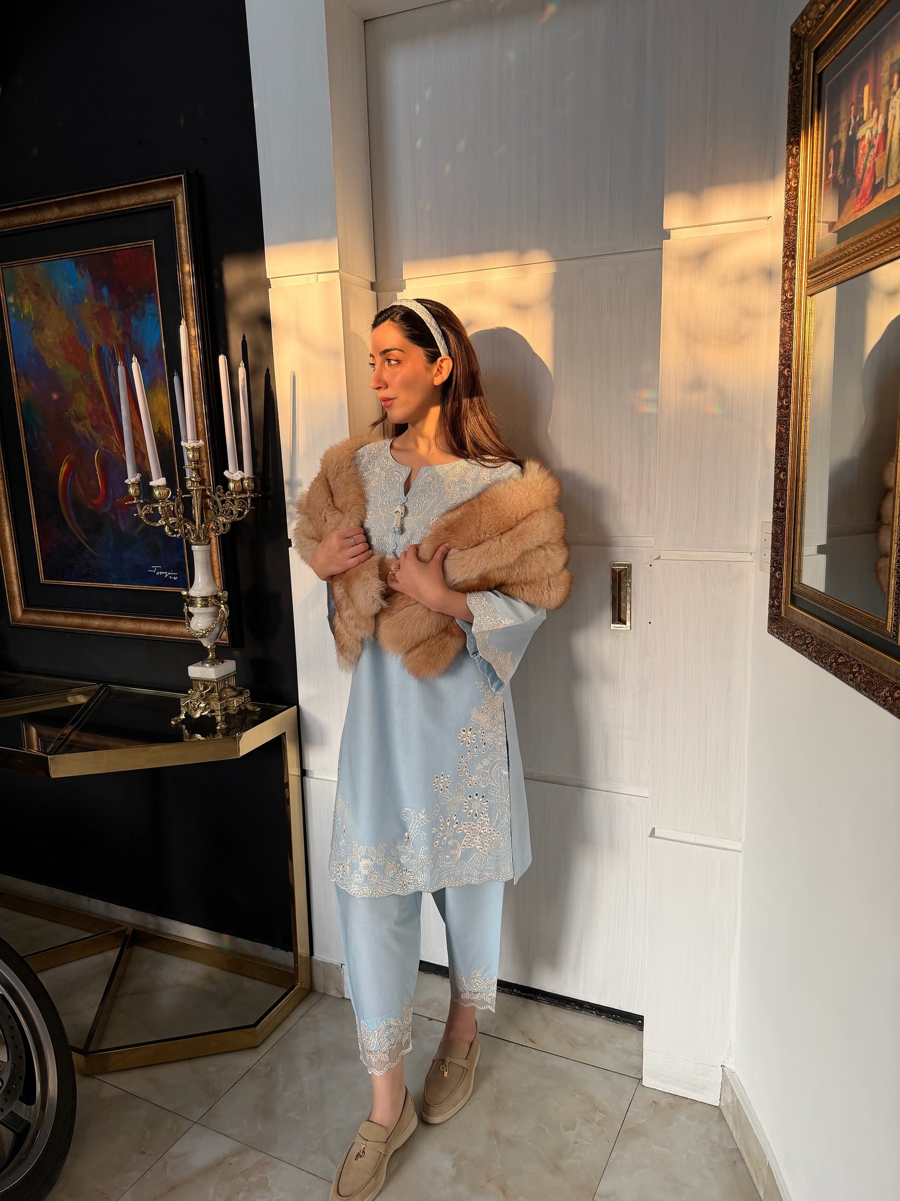 Anemone - Ice blue Schiffli CO-ORD Set