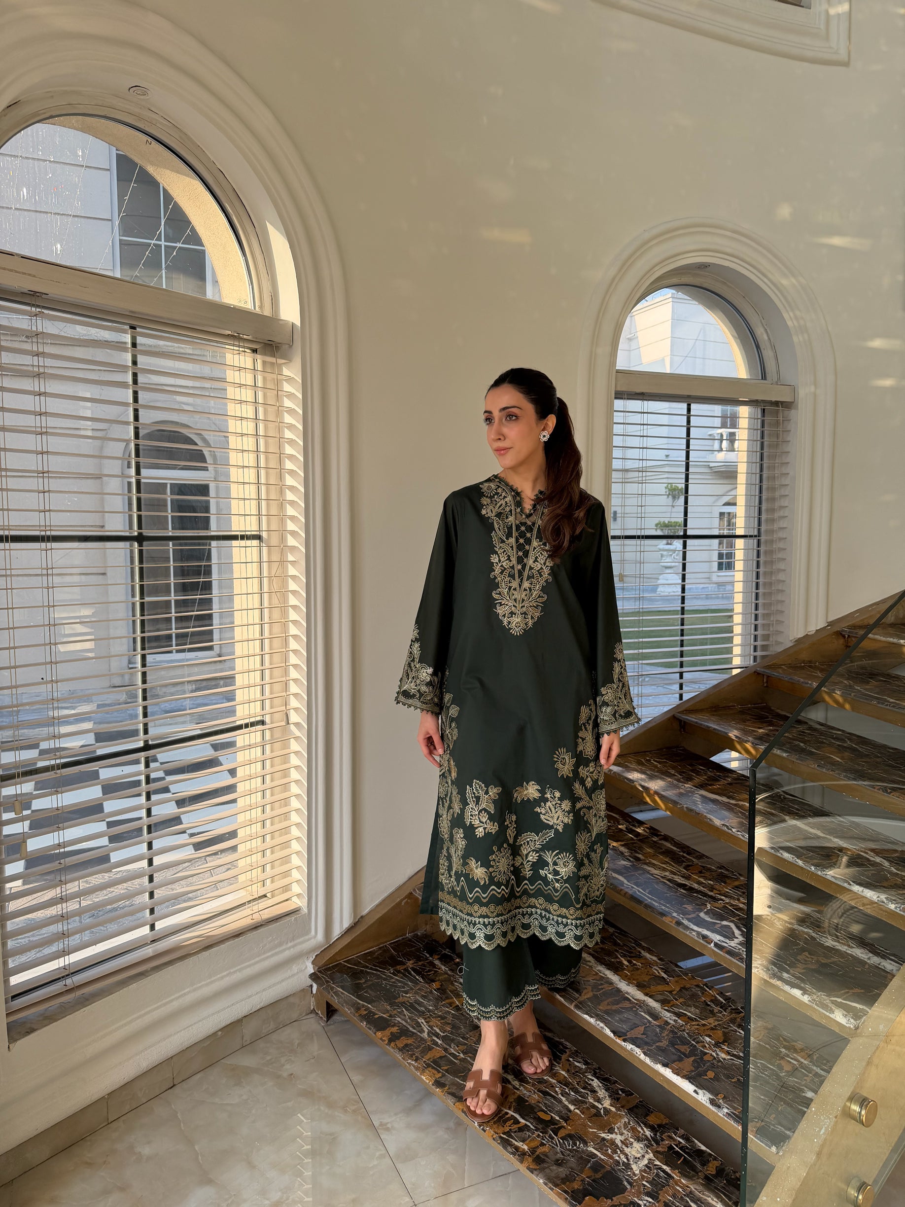 Cannabis - Dark Green Embroidered CO-ORD Set