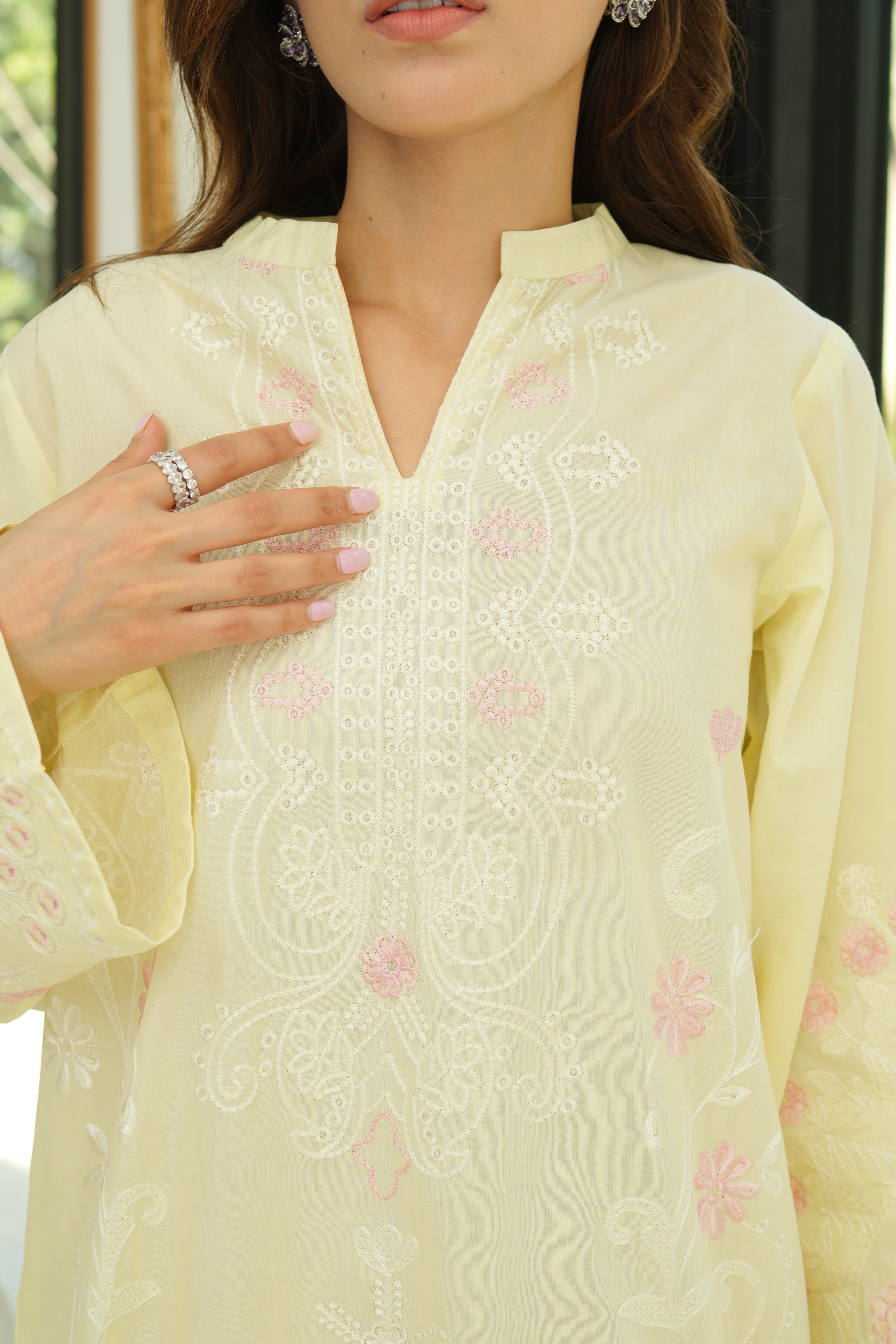 Ambar - Butter Yellow Embroidered Kurta