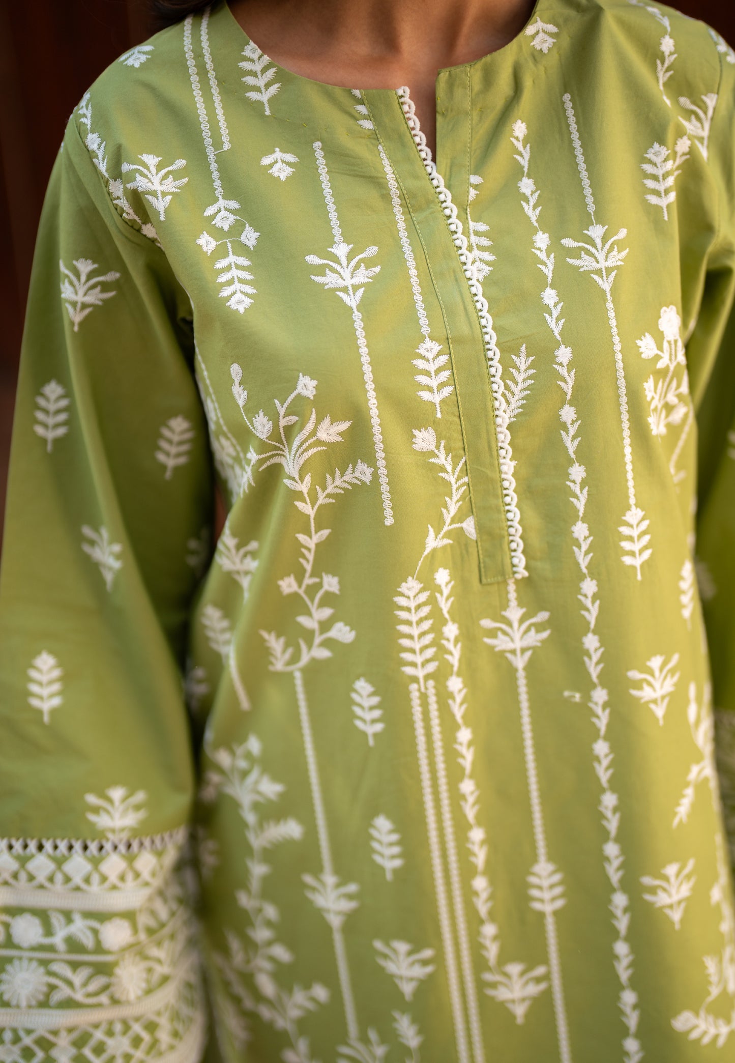 Olive Green Embroidered Kurta