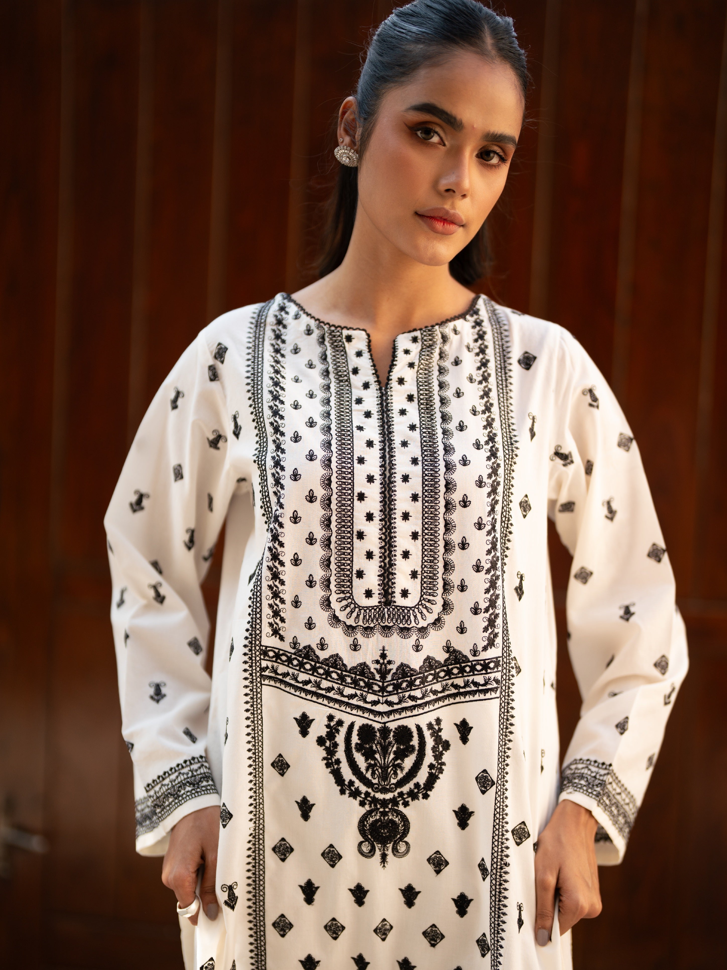 Off White Embroidered Kurta