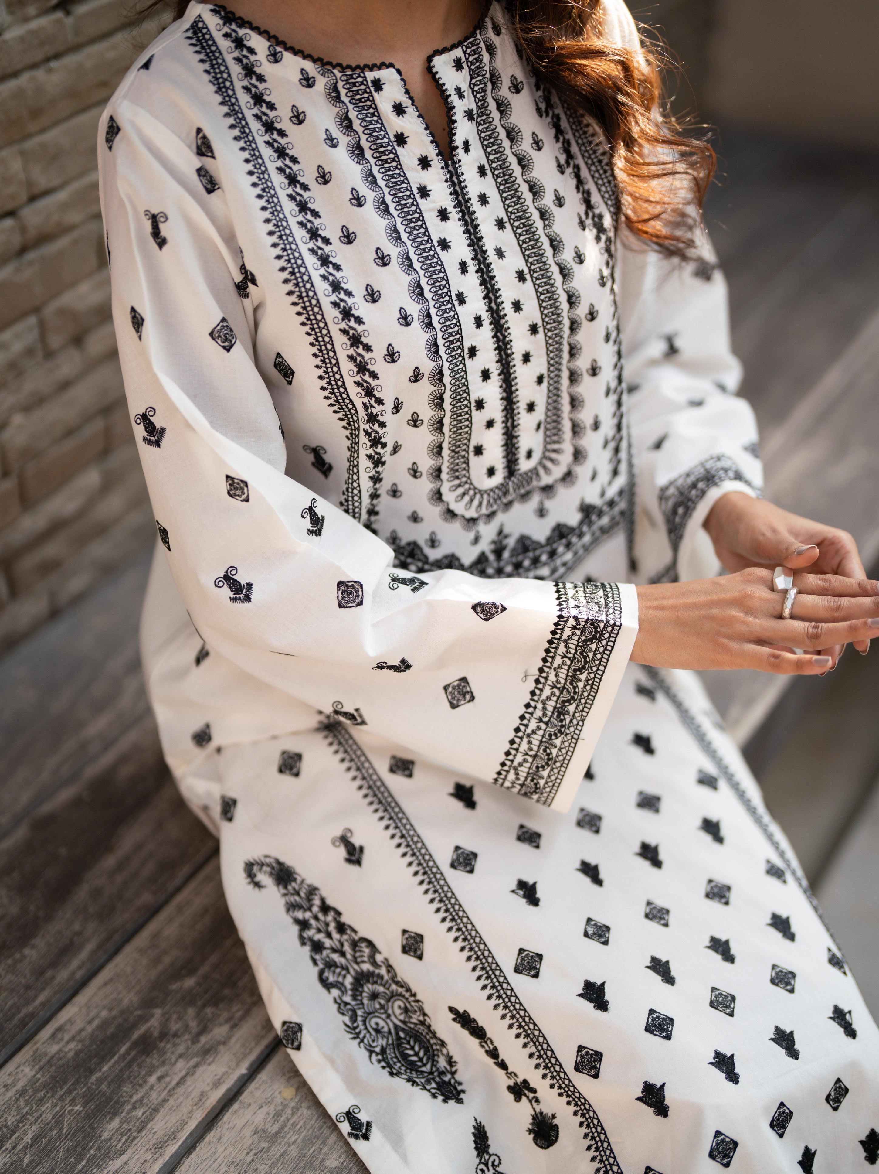 Off White Embroidered Kurta