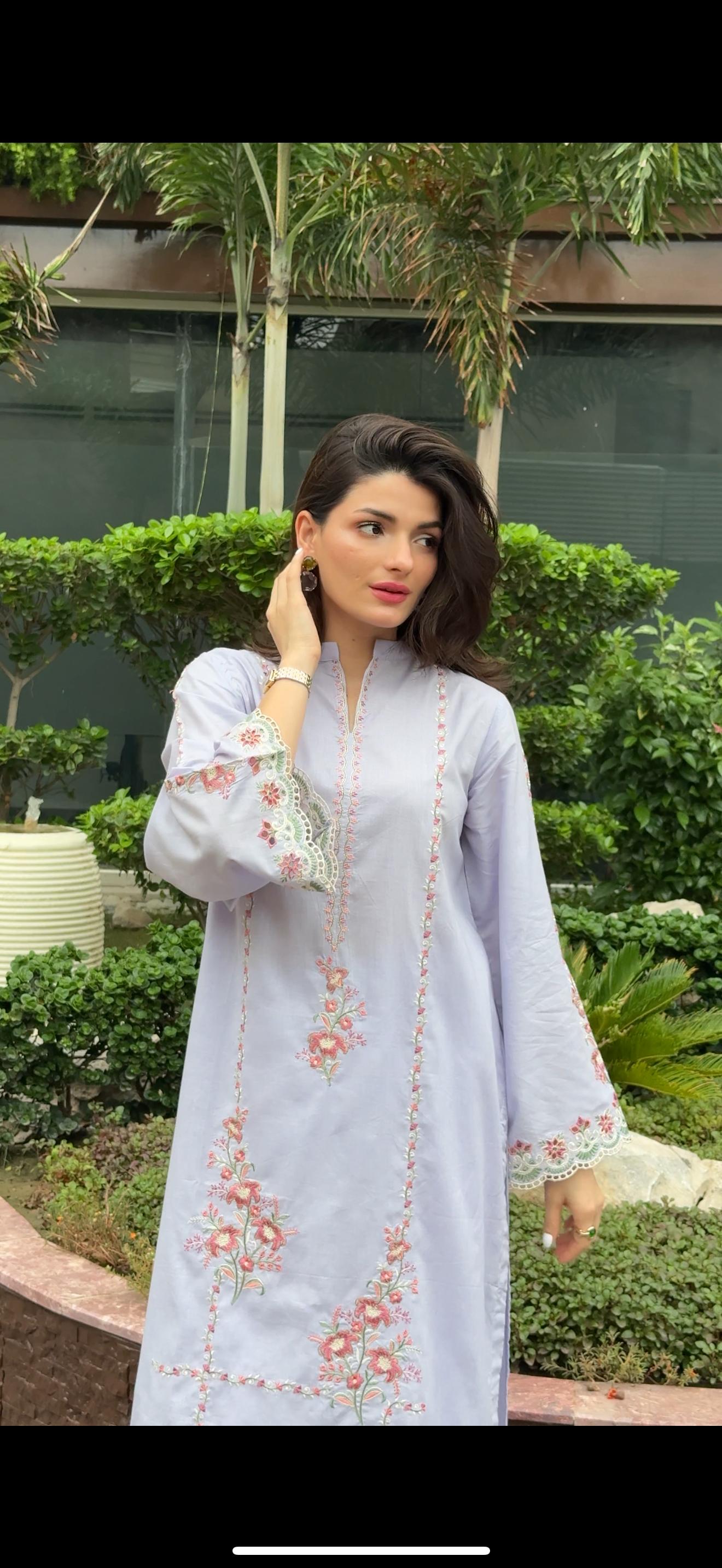 Azure Lilac Schiffli Embroidered Kurta