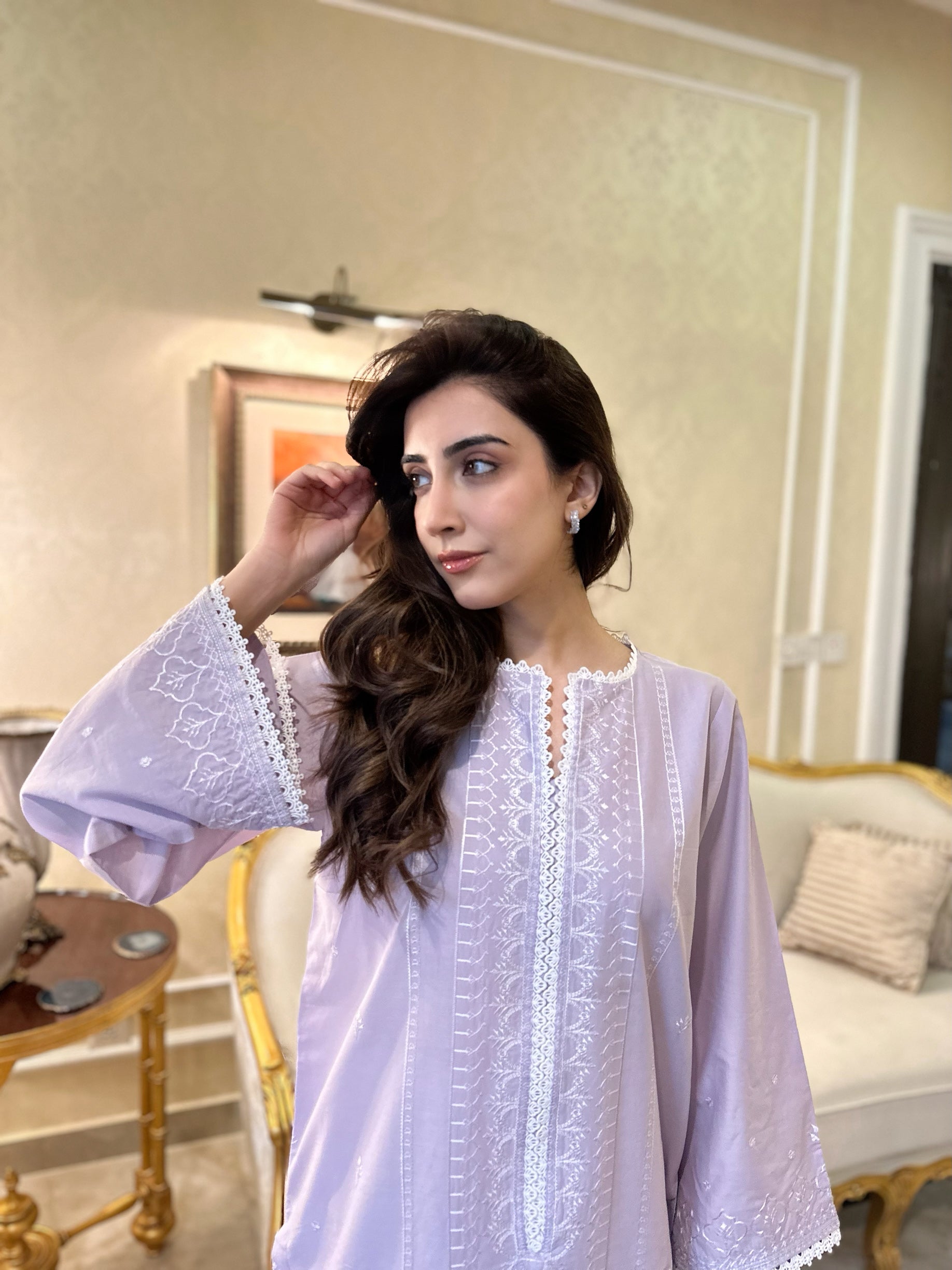 Gardenia - Pale Lilac Embroidered Kurta