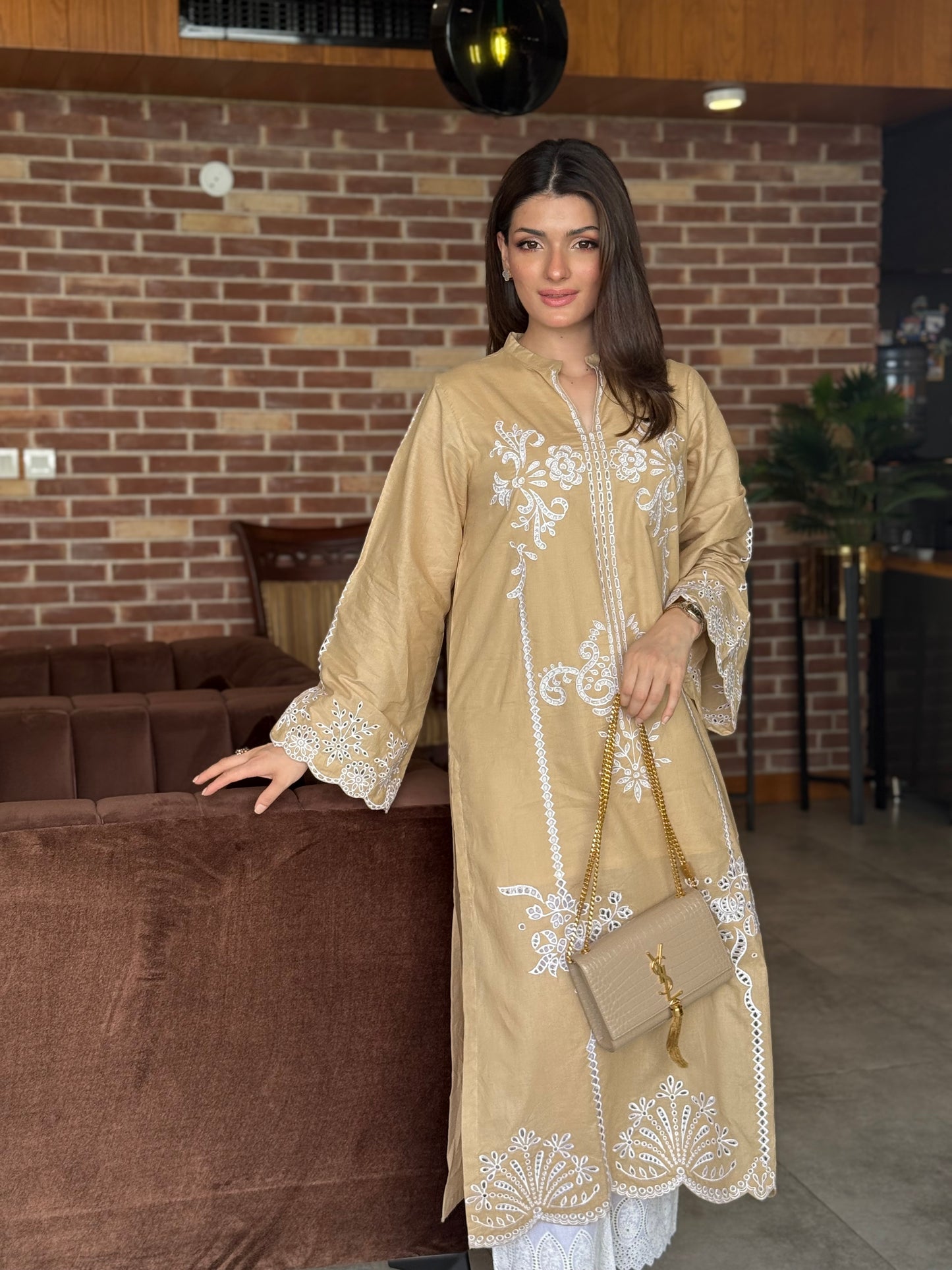 Sandstone Grace - Beige Schiffli Embroidered Kurta