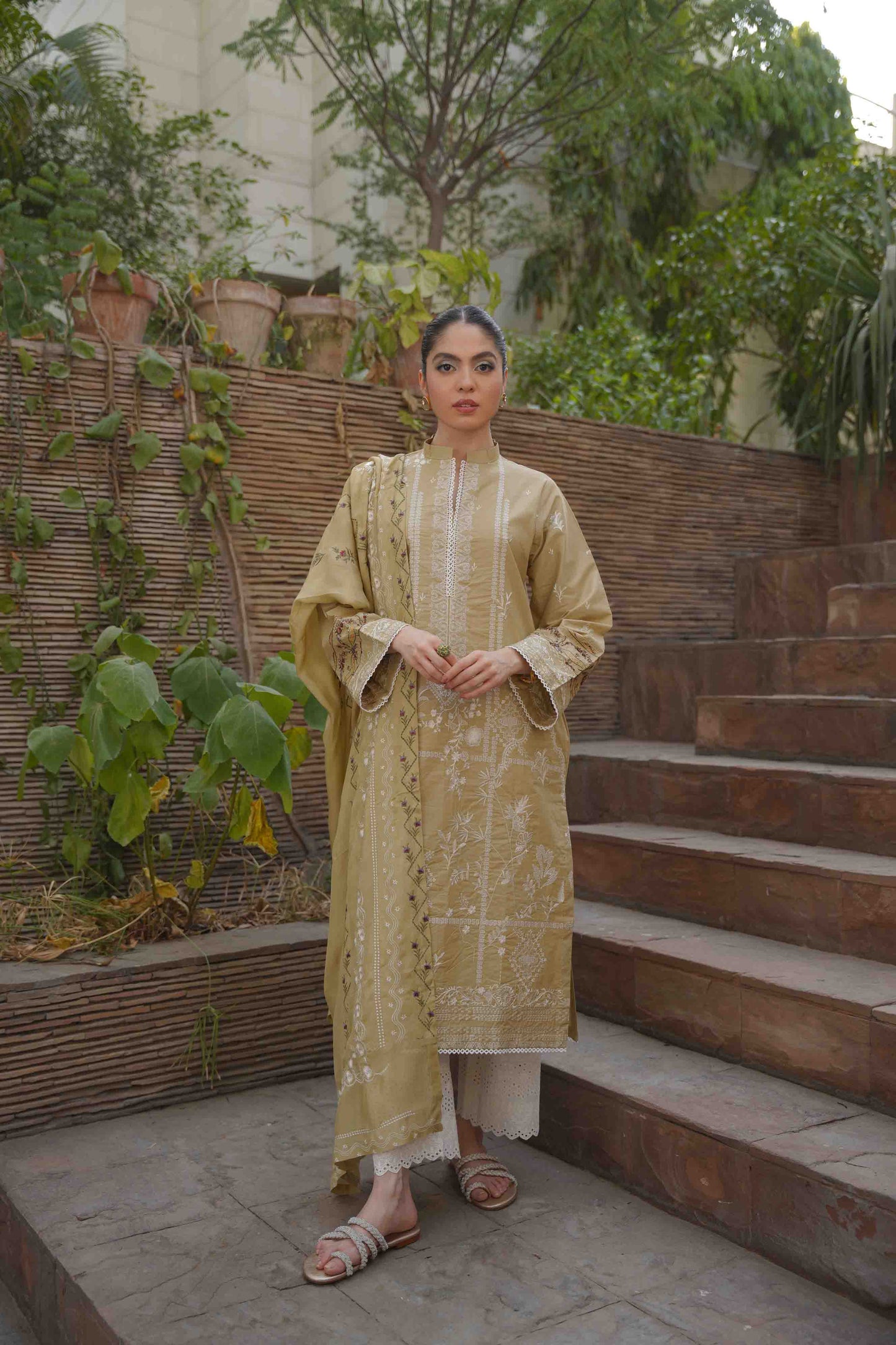 Hollyhocks Kurta - Beige