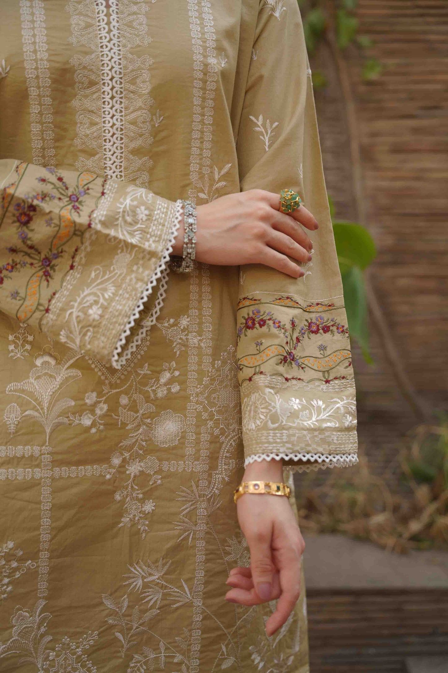 Hollyhocks Kurta - Beige