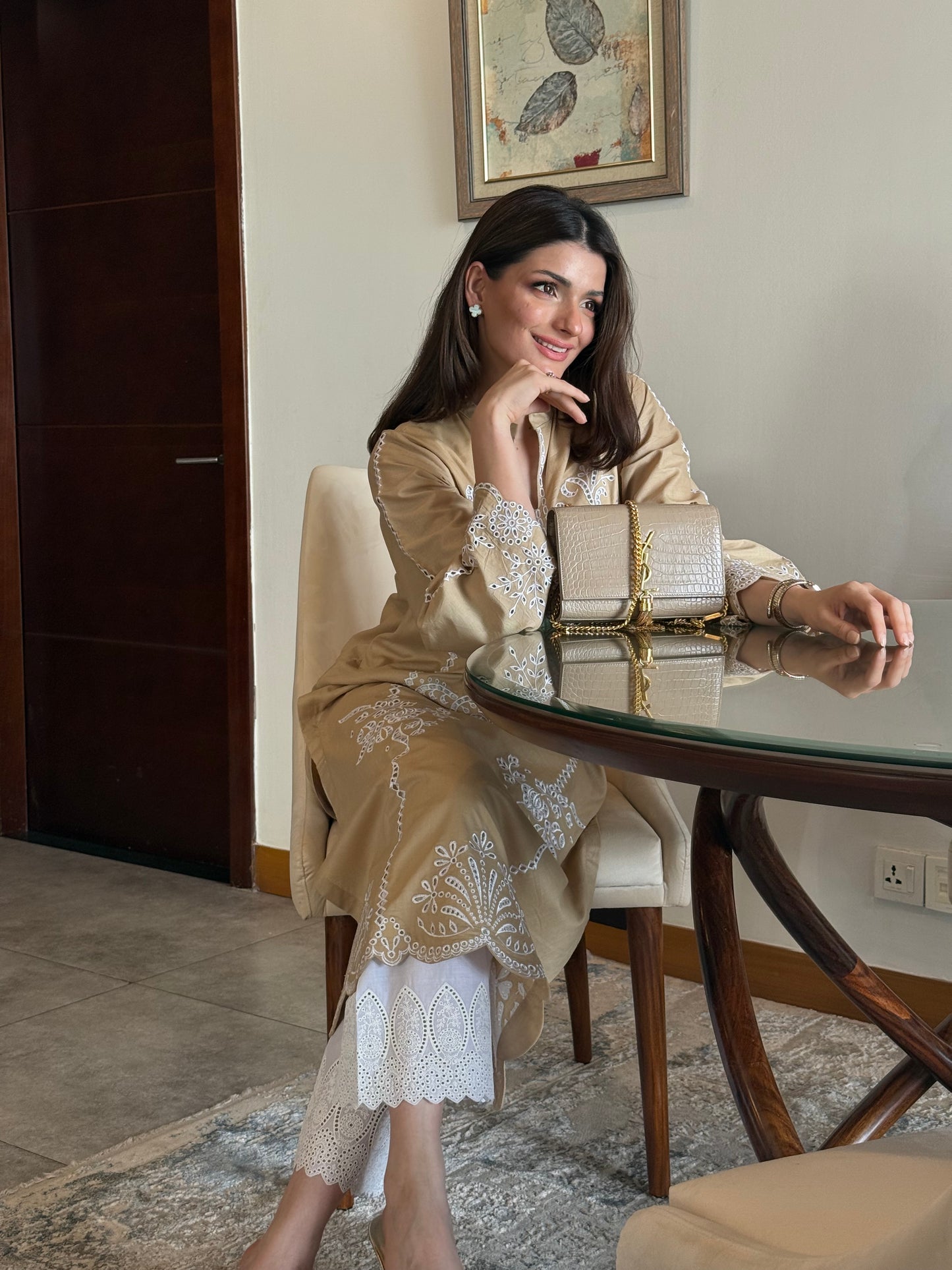 Sandstone Grace - Beige Schiffli Embroidered Kurta