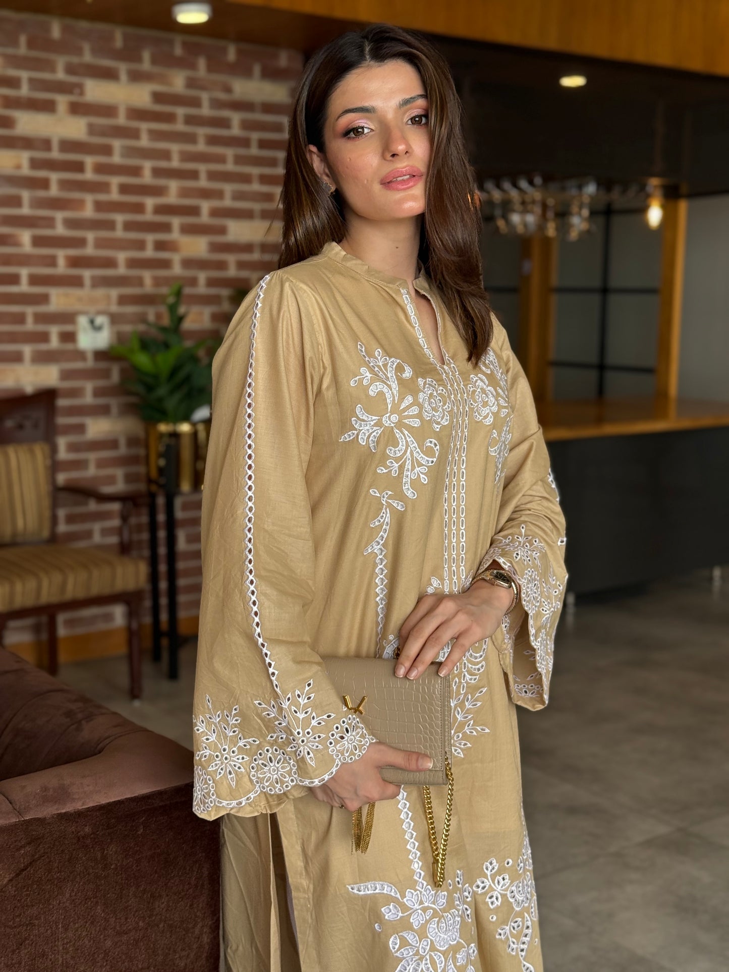 Sandstone Grace - Beige Schiffli Embroidered Kurta
