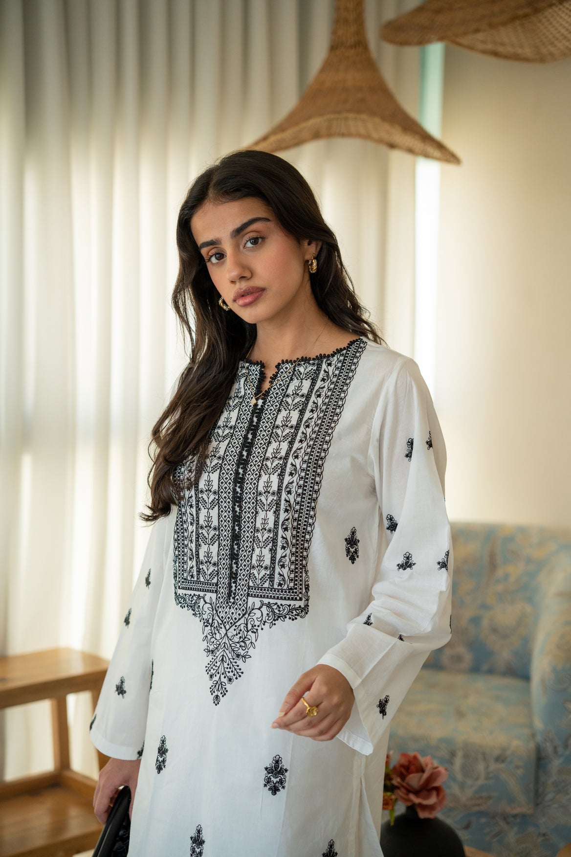 White Embroidered Kurta - Yarrow