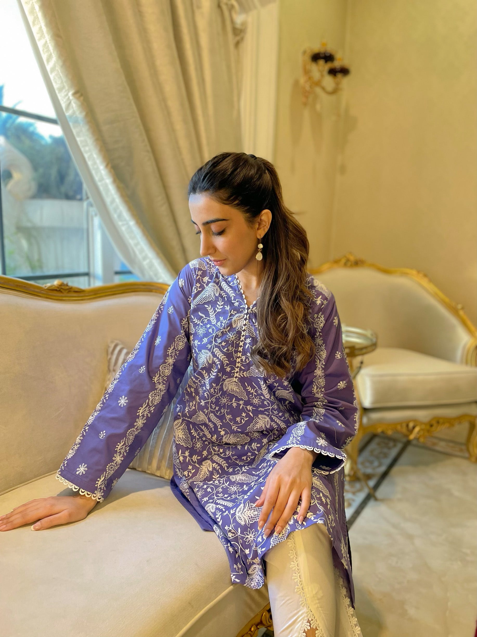 Purple Embroidered Kurta